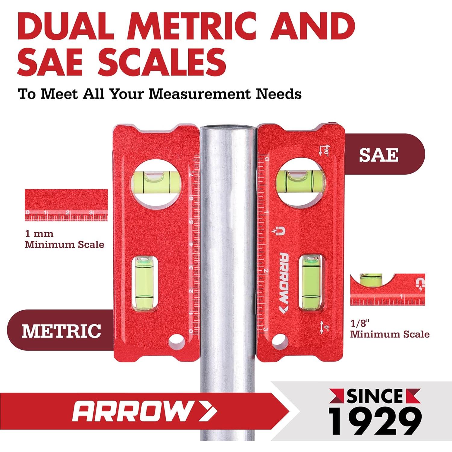 Nivel Torpedo Magnético Arrow 10.16 cm Aluminio Rojo
