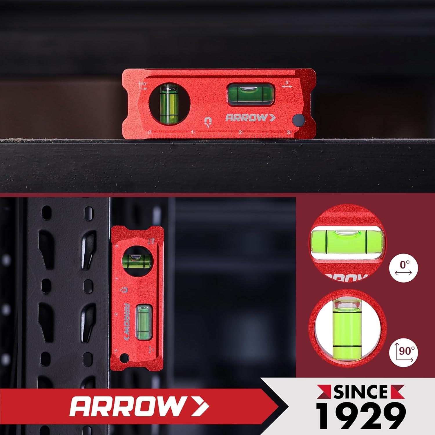 Nivel Torpedo Magnético Arrow 10.16 cm Aluminio Rojo