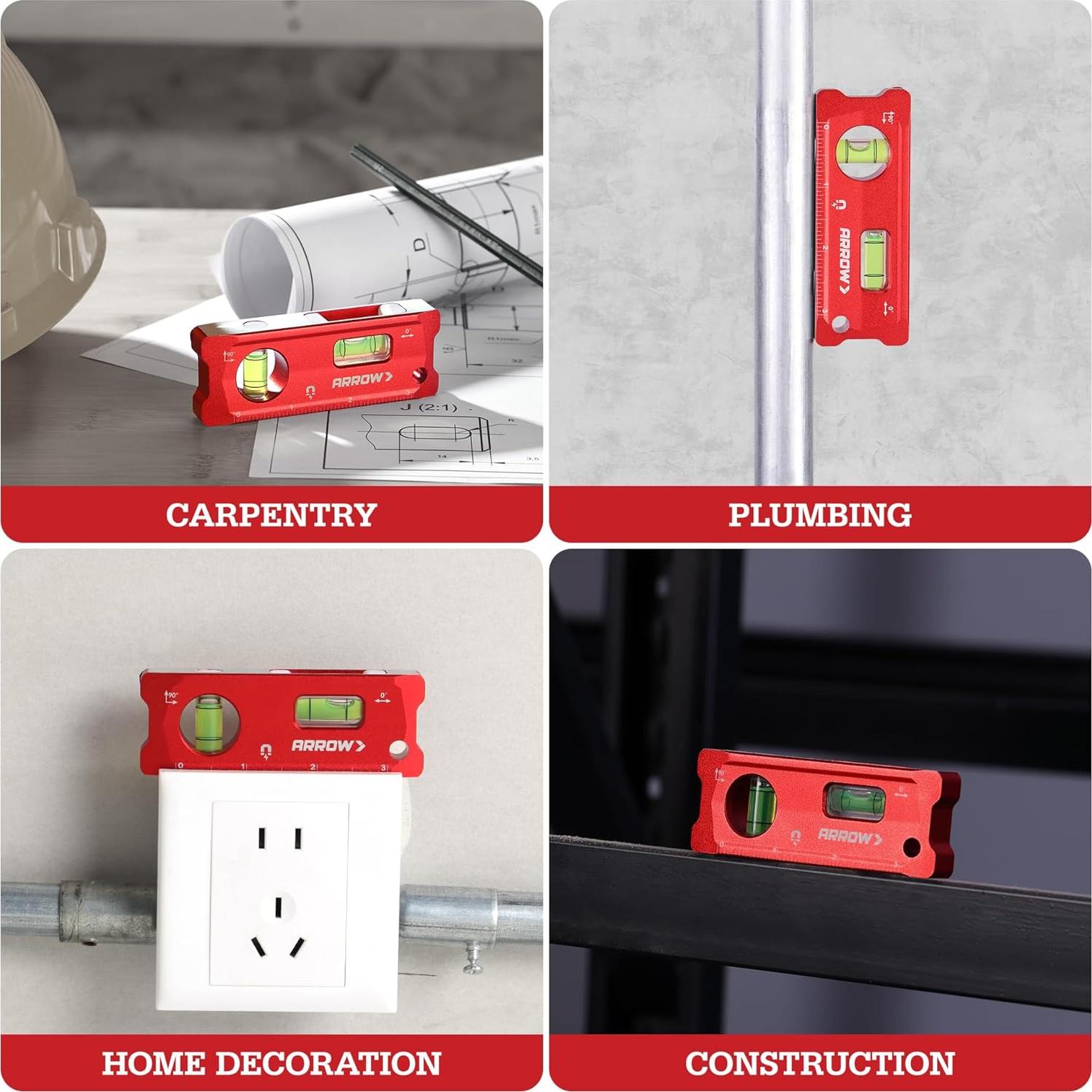 Nivel Torpedo Magnético Arrow 10.16 cm Aluminio Rojo