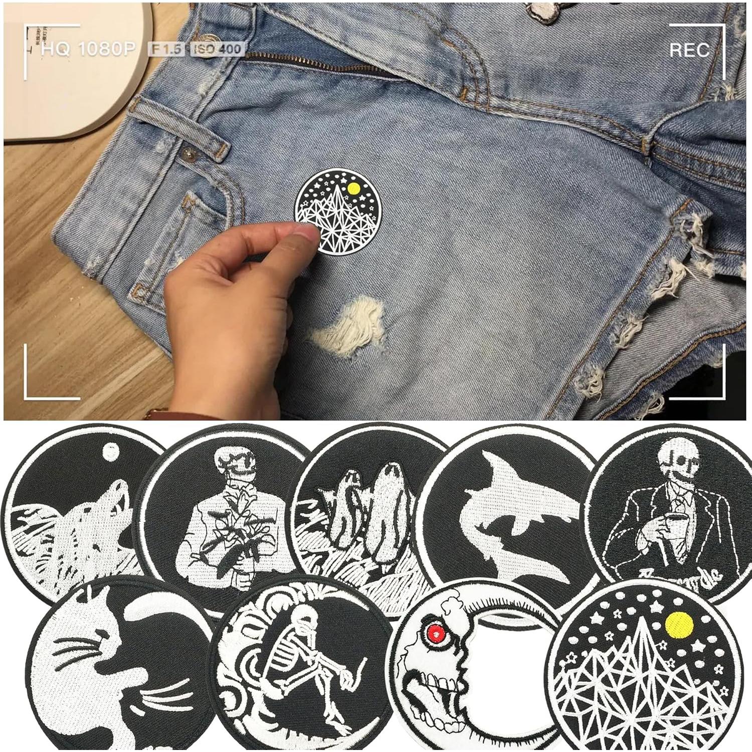 9 Parches de Planchar Bordados Attuslla Negros y Blancos