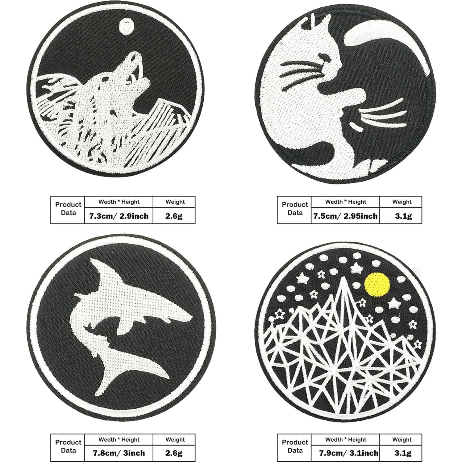 9 Parches de Planchar Bordados Attuslla Negros y Blancos