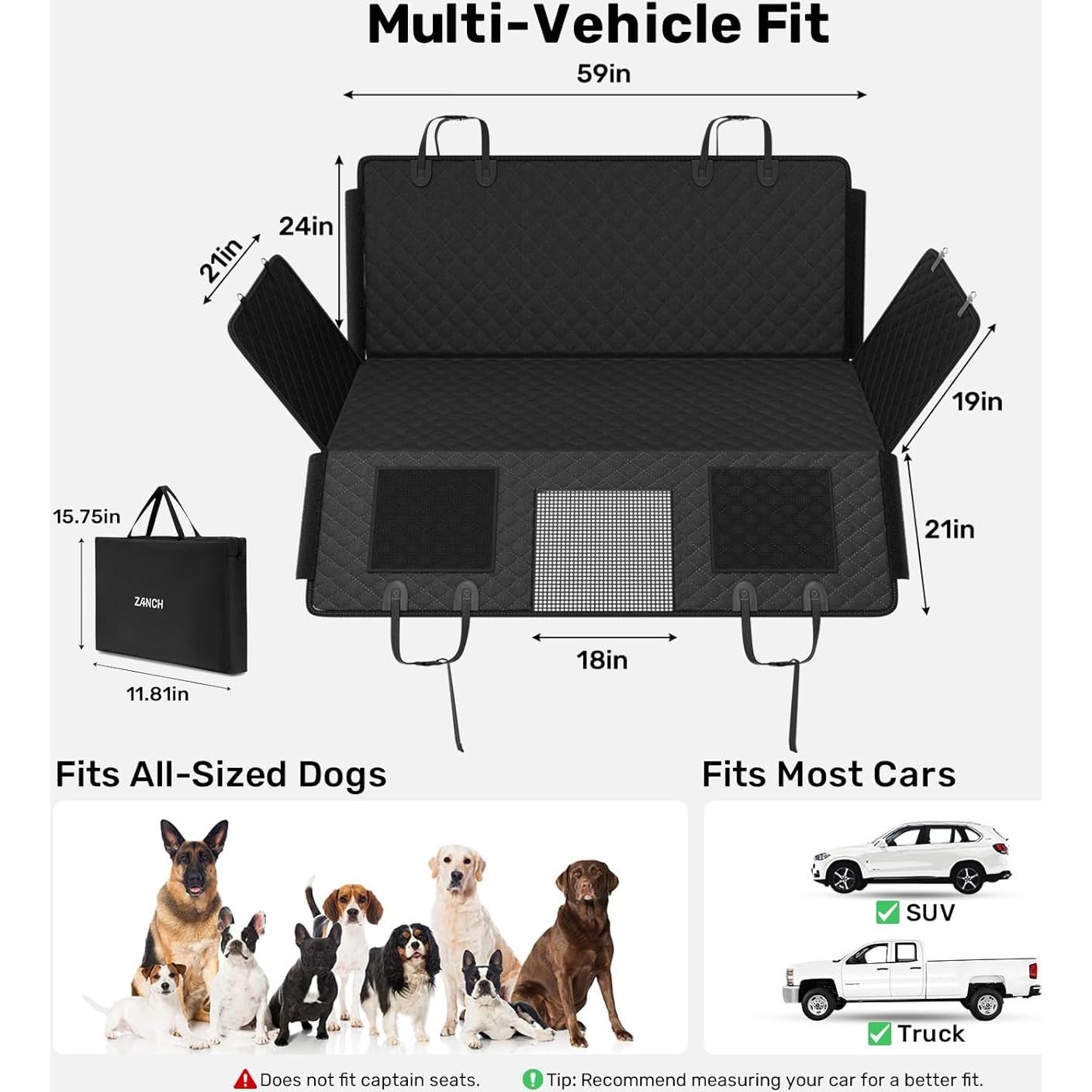 Cubierta de Asiento para Perros Zanch XL - 100% Impermeable Negro