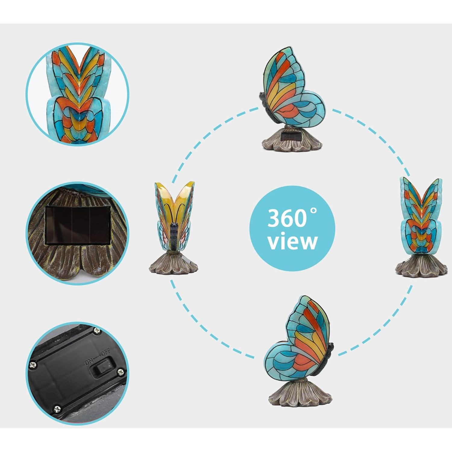 Estatua de Jardín Mariposa Solar Rezpuao 22 cm Resina LED