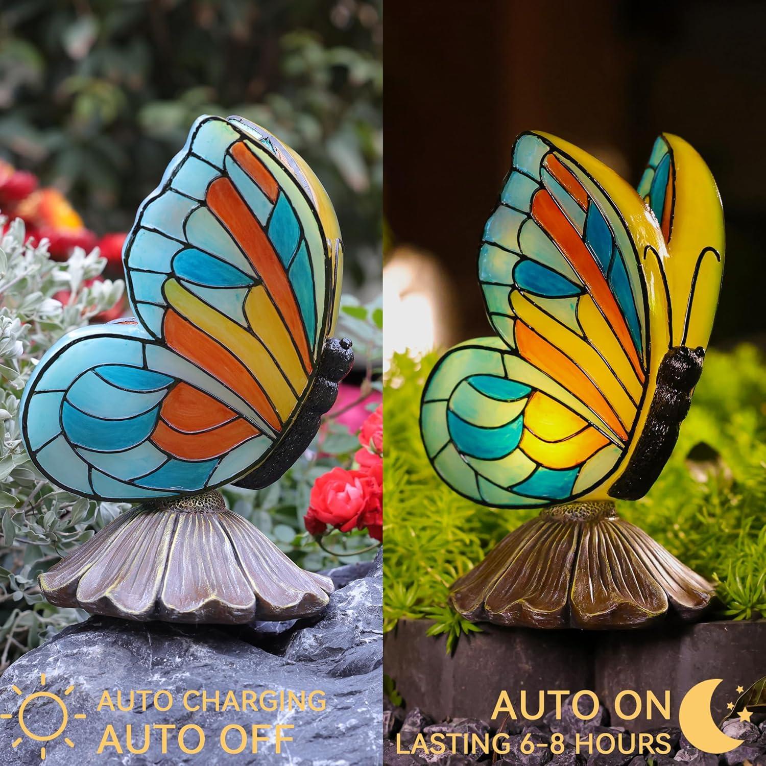 Estatua de Jardín Mariposa Solar Rezpuao 22 cm Resina LED