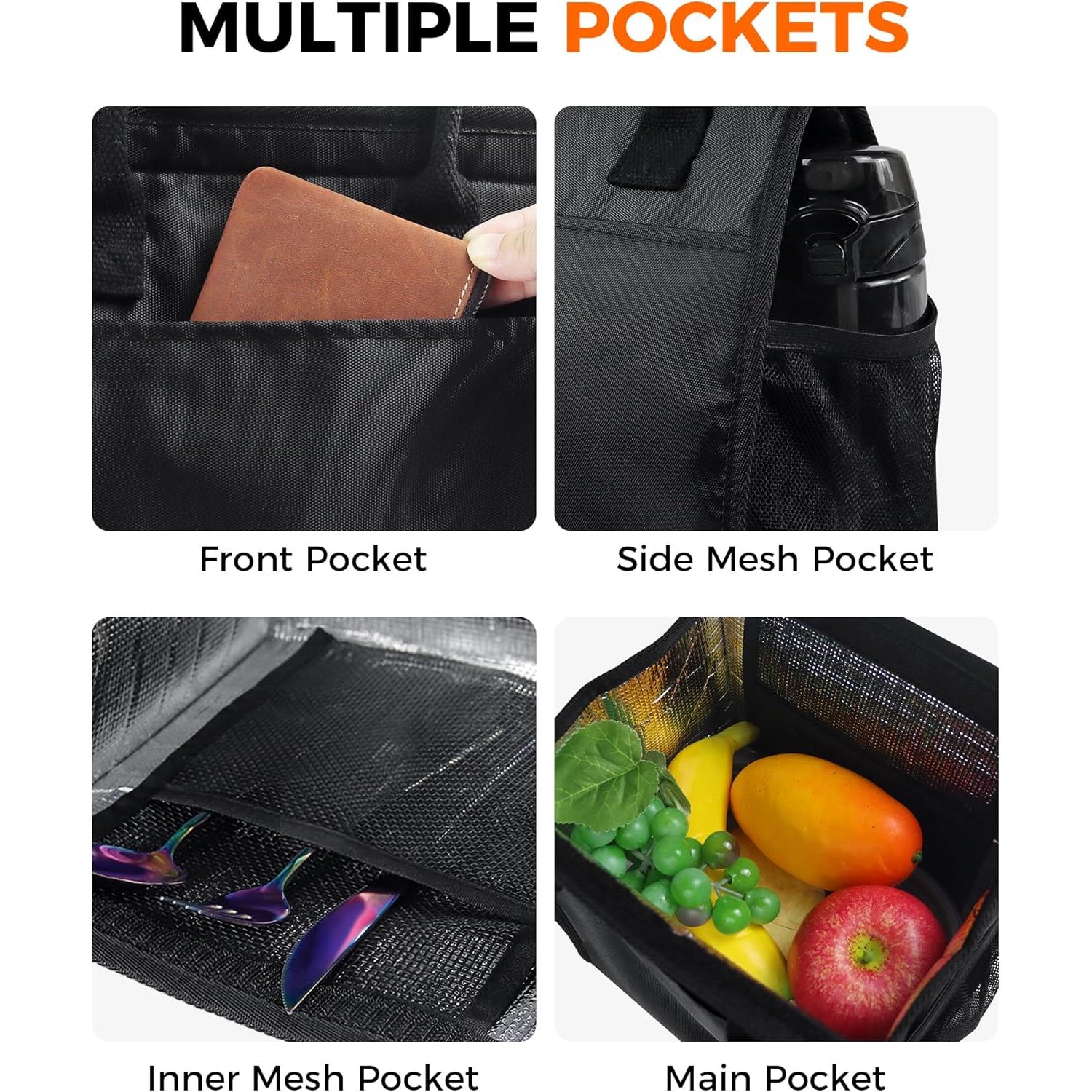 Bolsa Térmica Fmeida Negra 6.75L con Bolsillos para Almuerzo