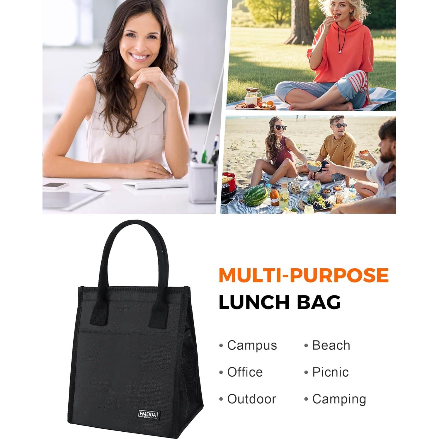 Bolsa Térmica Fmeida Negra 6.75L con Bolsillos para Almuerzo