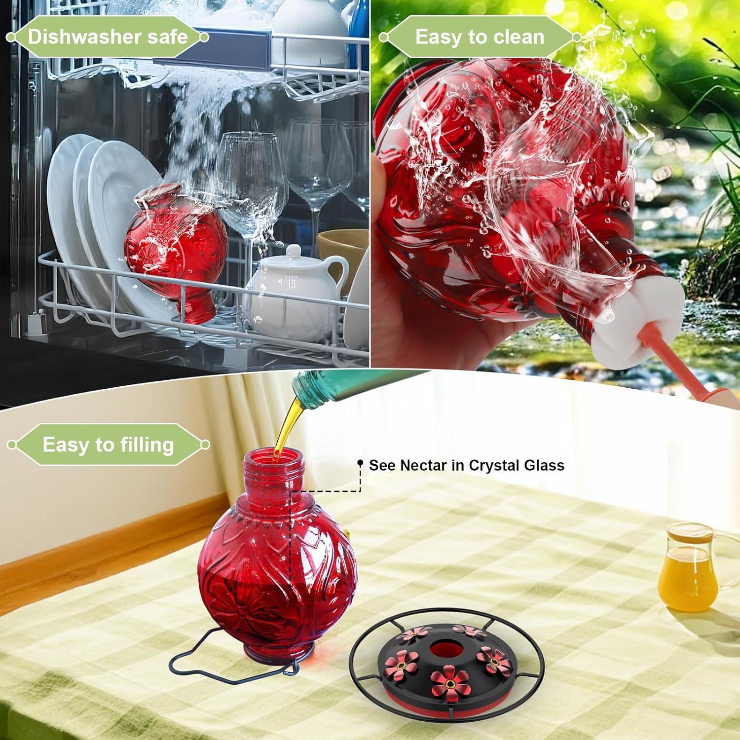 Alimentador de Colibríes de Vidrio Grete Gotye 0.74L Rojo