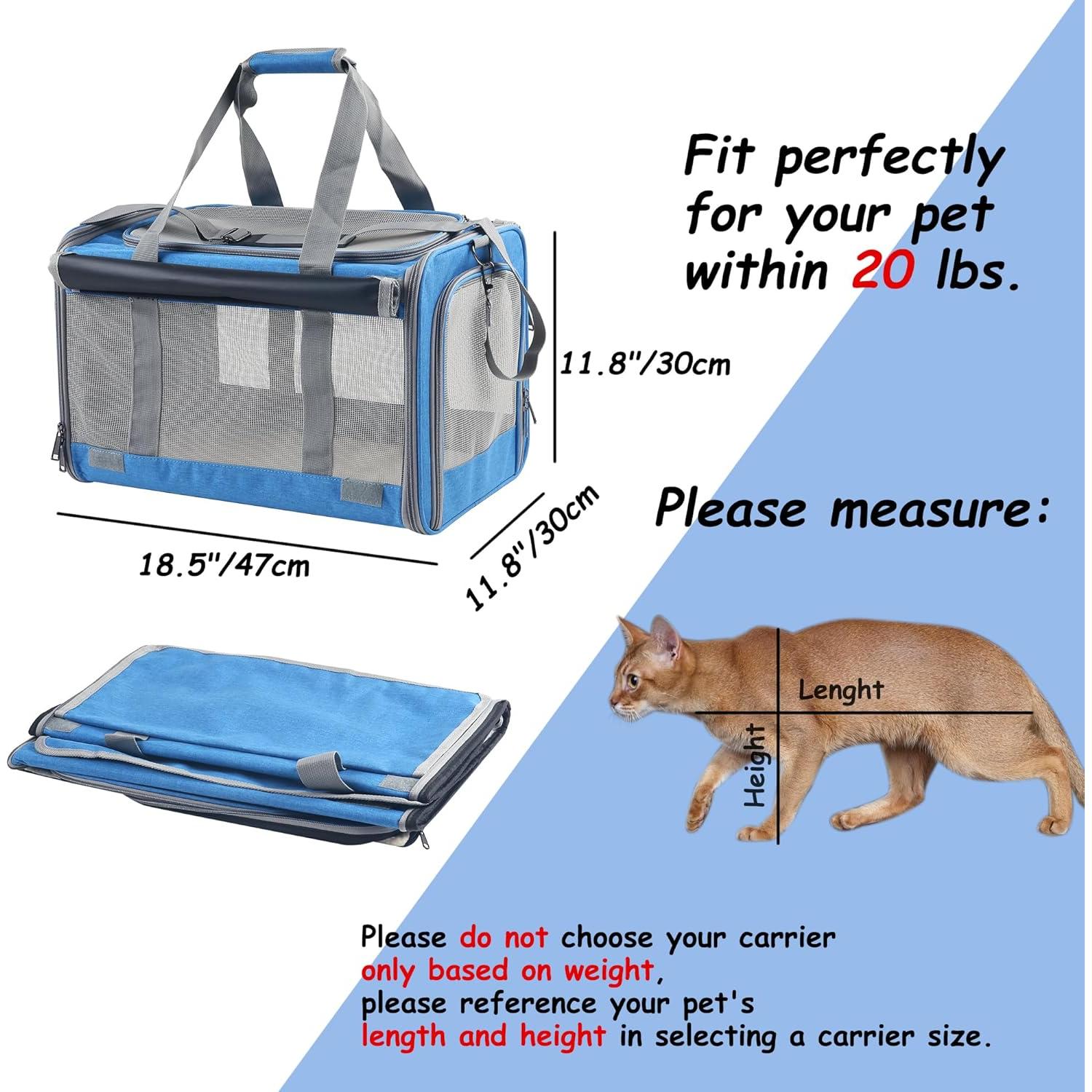 Transportadora de Mascotas Grande SGZN Azul 47x30x30cm