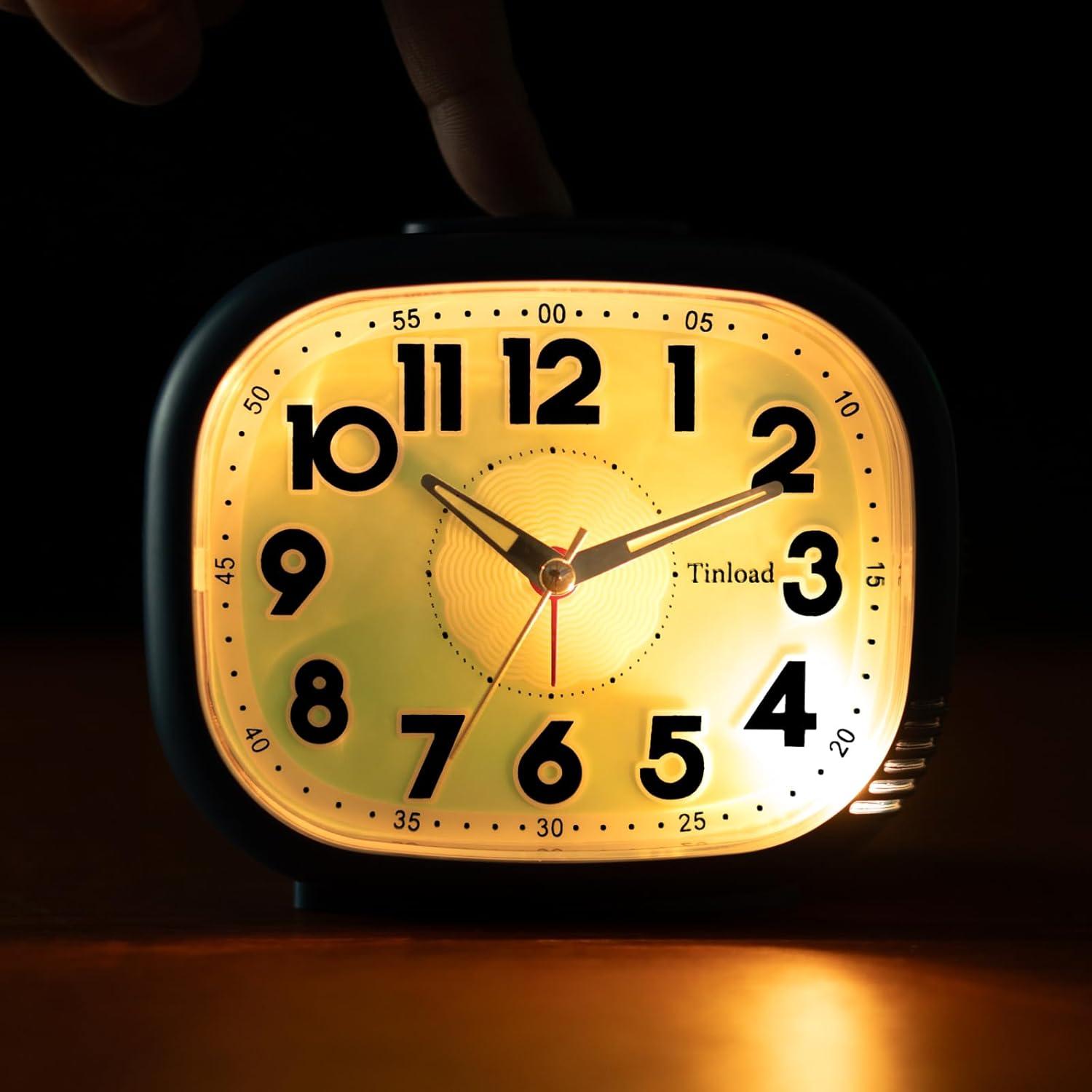 Reloj Despertador Tinload Azul Silencioso con Luz Nocturna