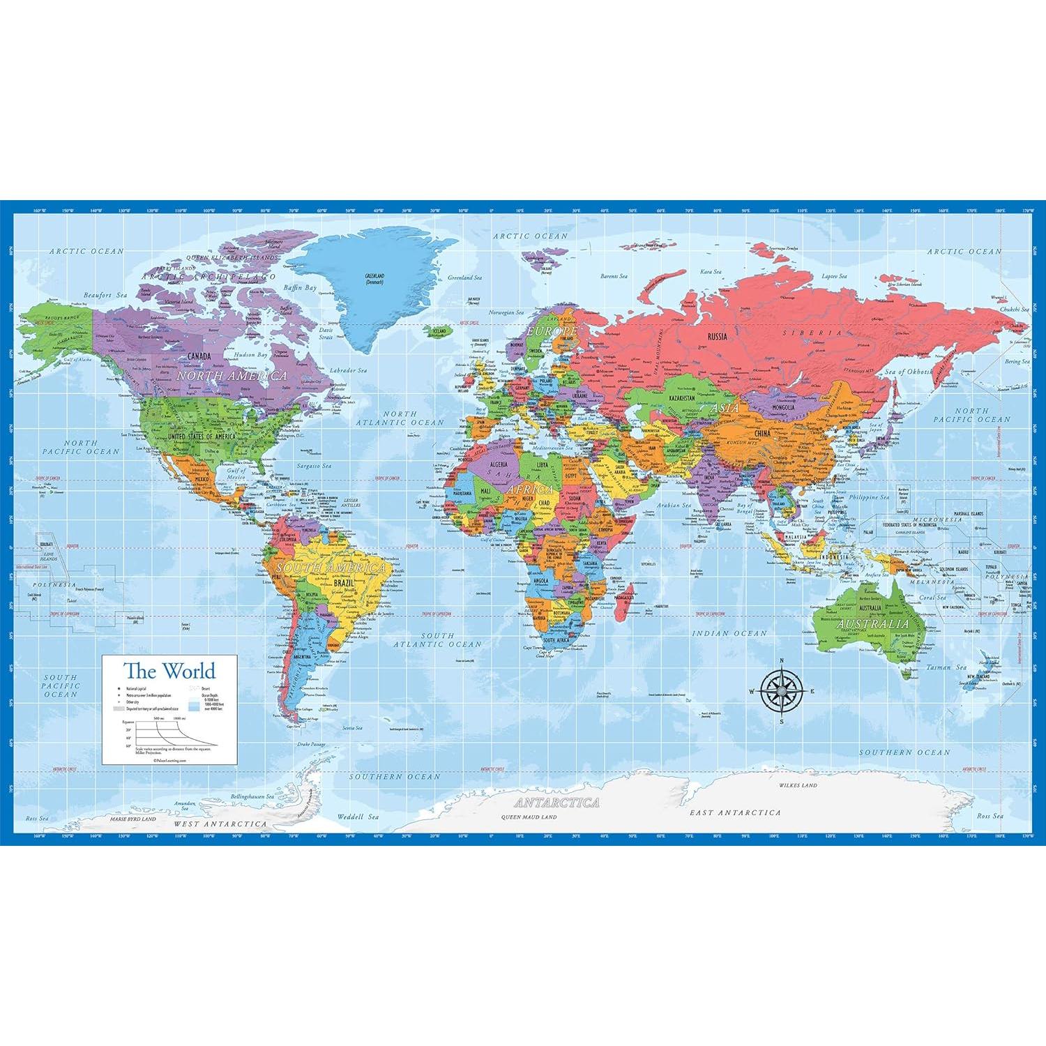 Conjunto de 3 Pósters Laminados Mapas y Sistema Solar Palace Learning