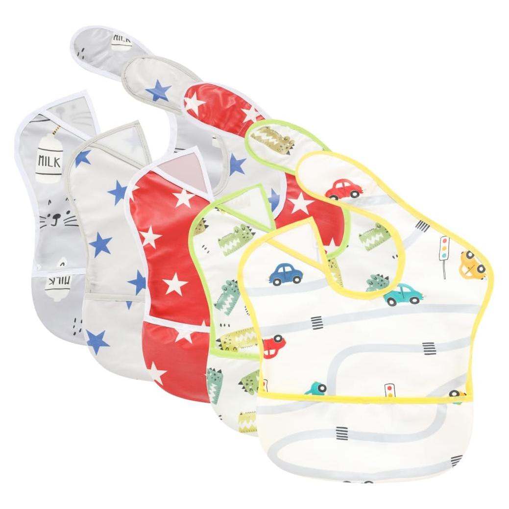 Baberos Impermeables TSD para Bebés - Paquete de 5 Ajustables