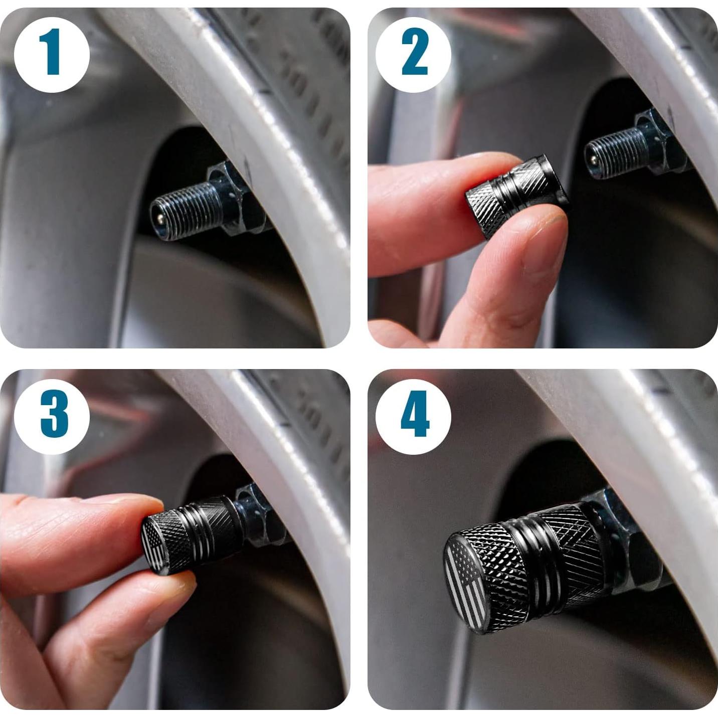 Tapas de Válvula para Neumáticos ESYVALVE - Paquete de 8, Diseño Bandera Americana