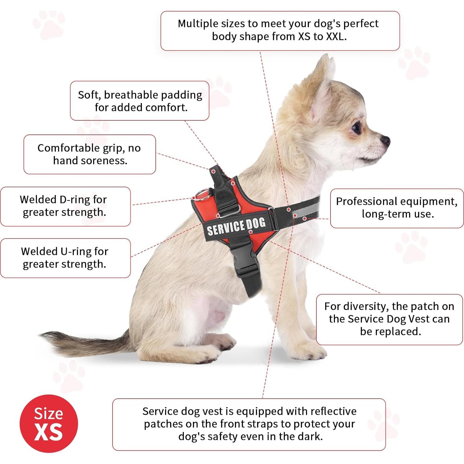 Chaleco para Perro de Servicio Opstin Rojo X-Pequeño 39-47cm