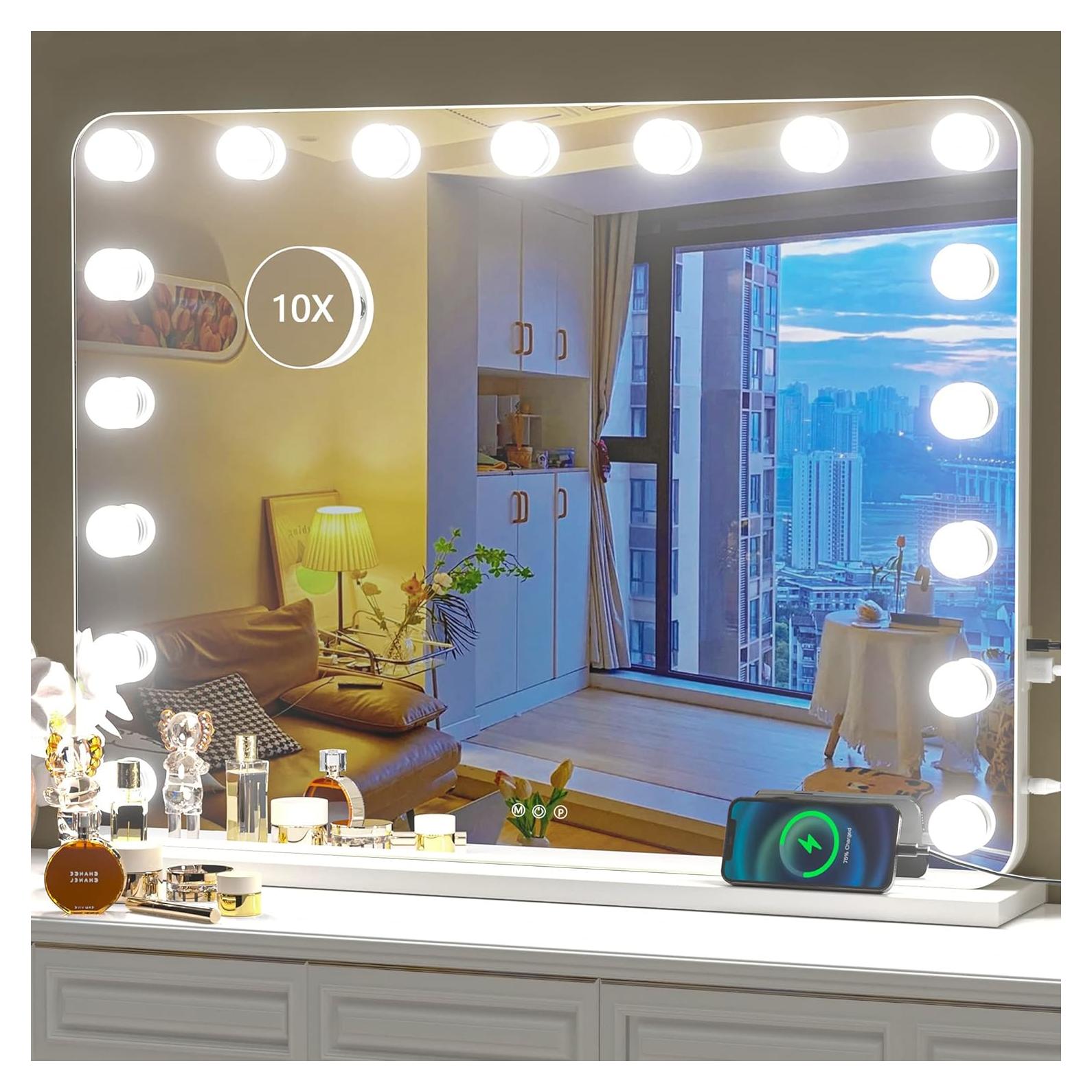 Espejo de tocador Hasipu 81.3x61 cm con luces y 10X aumento