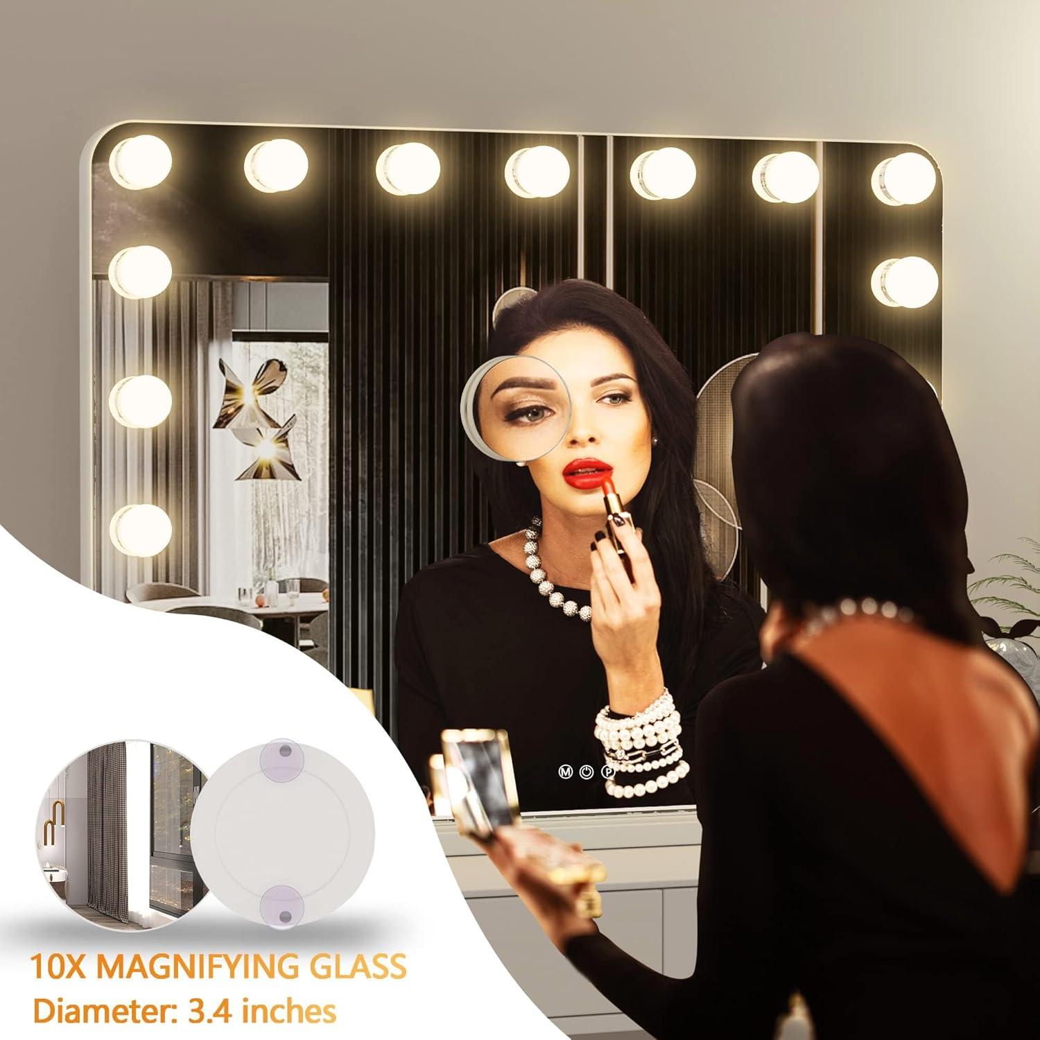 Espejo de tocador Hasipu 81.3x61 cm con luces y 10X aumento