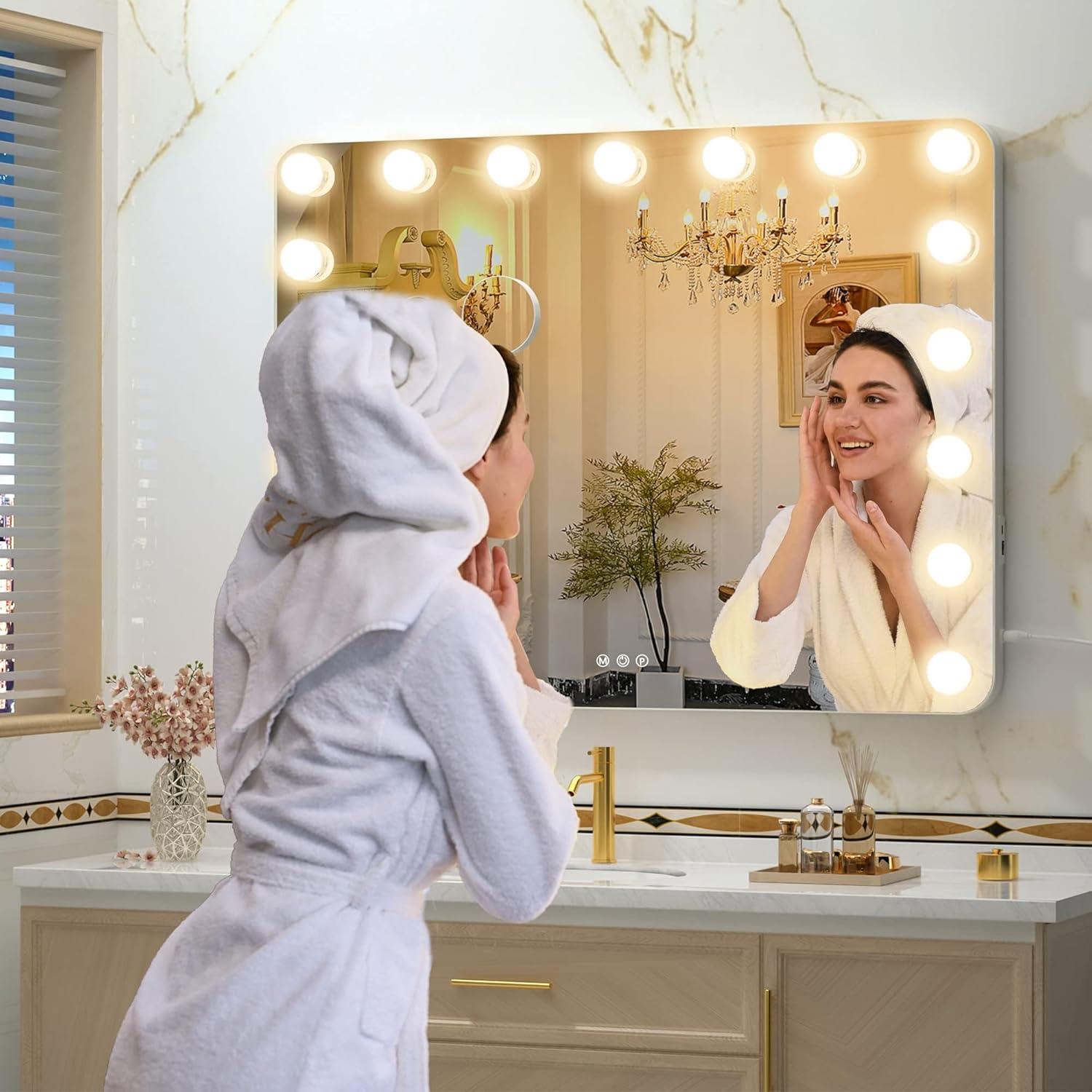 Espejo de tocador Hasipu 81.3x61 cm con luces y 10X aumento