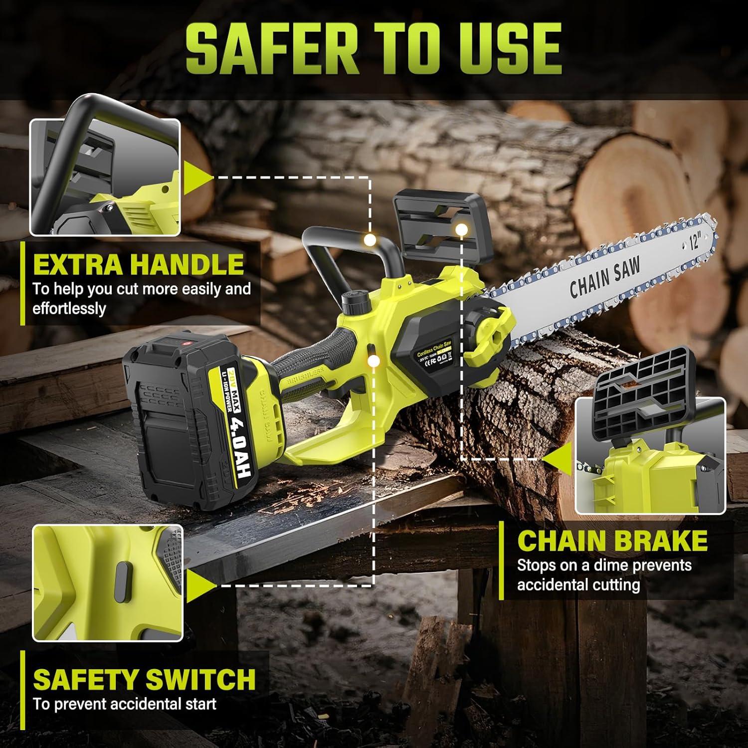 Sierra de Cadena Inalámbrica SEYVUM 12" 20V 4.0Ah con 2 Baterías