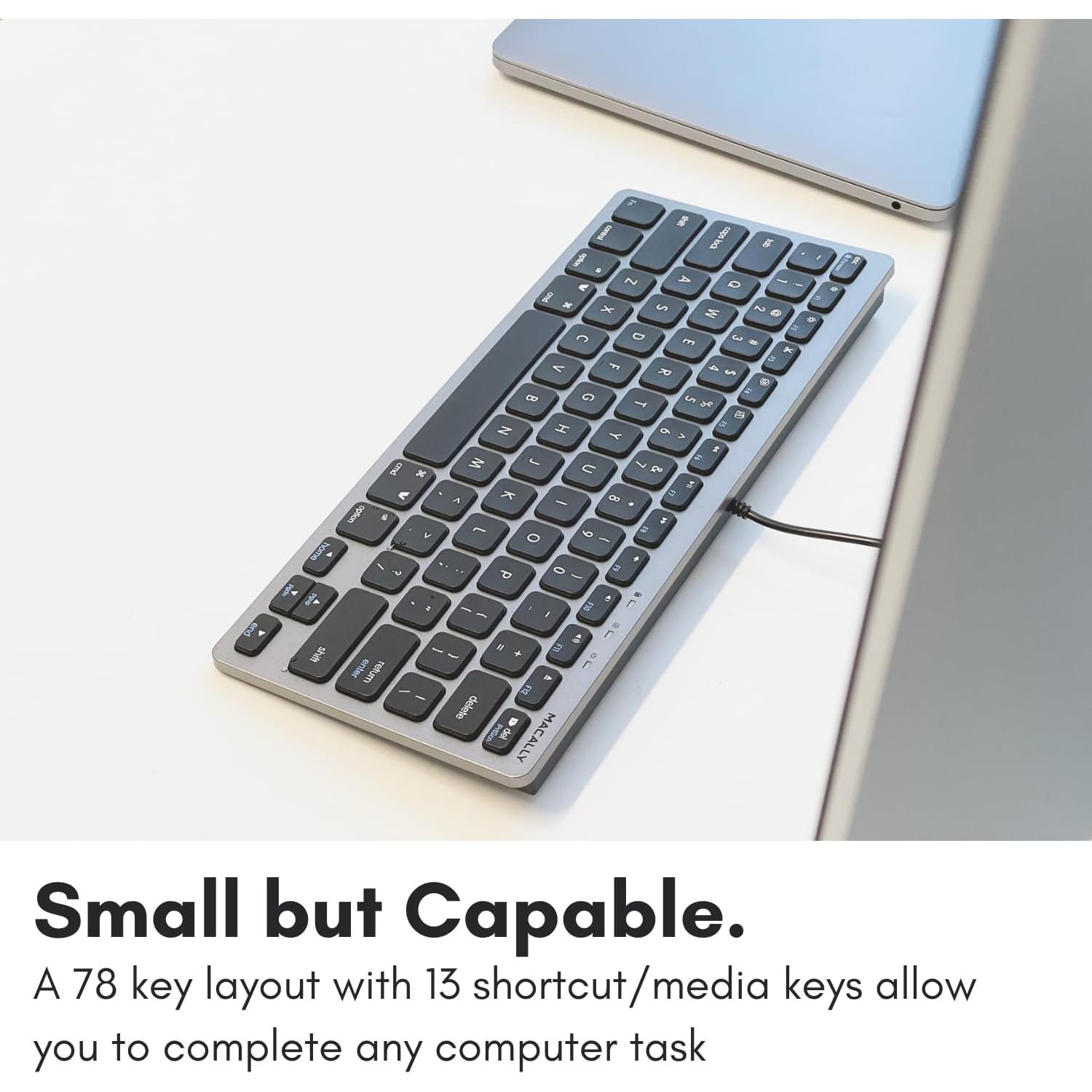 Teclado USB-C Macally Compacto 78 Teclas Gris Espacial