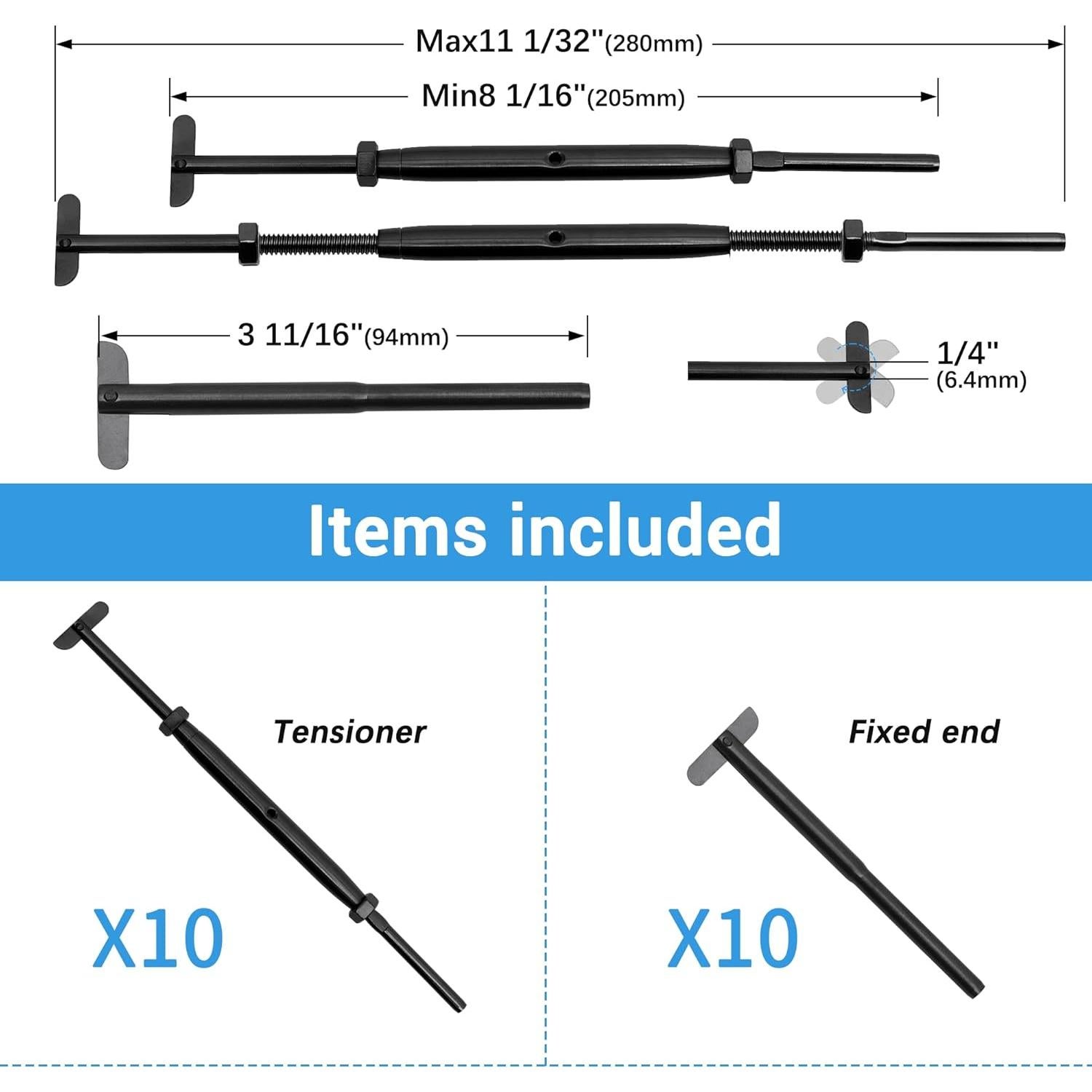 Kit de Barandilla de Cable Helffer 10 Pares Negro 1/8" (3.18 mm)