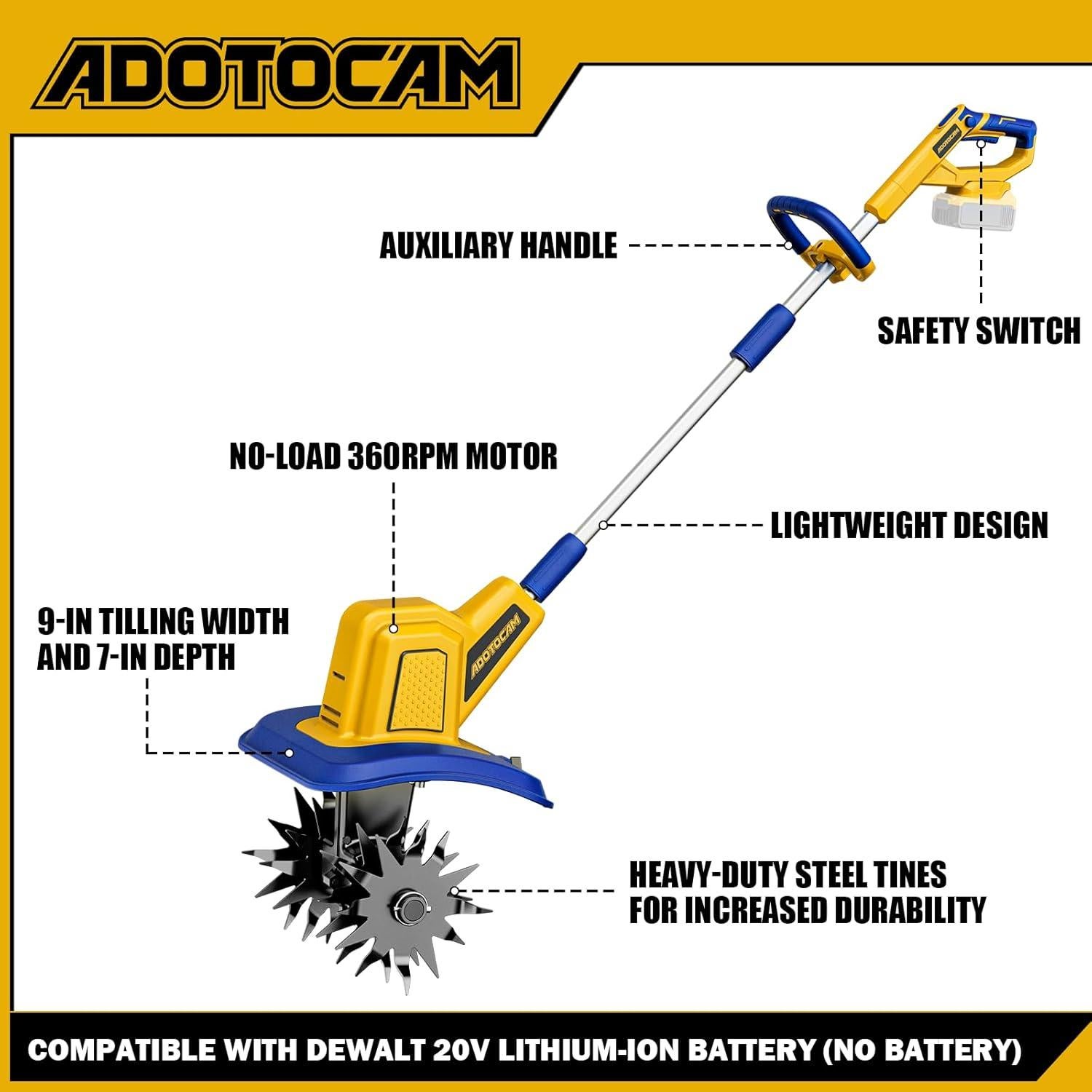 Cultivador de Jardín Inalámbrico ADOTOCAM 20V 360RPM 23cm