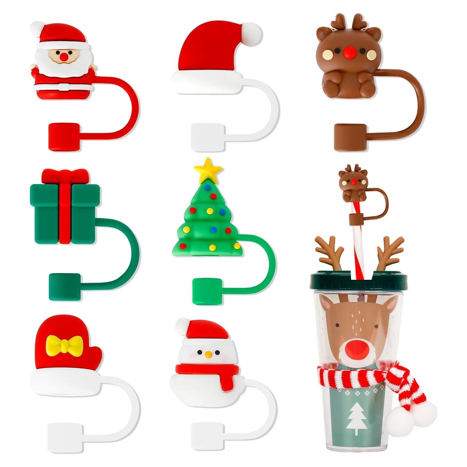 7 Tapas de Paja de Navidad Zasukol Silicona Reutilizables 10mm