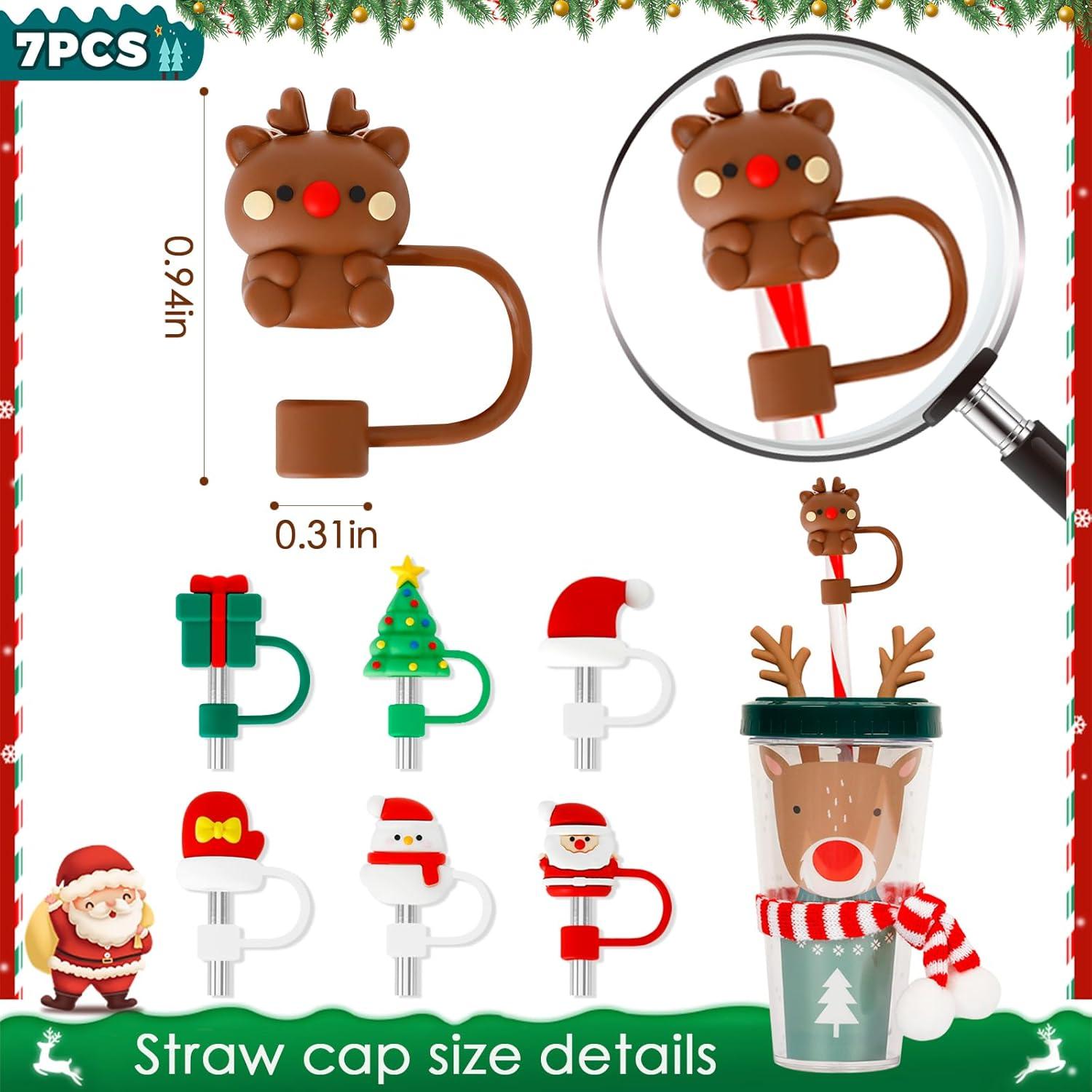 7 Tapas de Paja de Navidad Zasukol Silicona Reutilizables 10mm