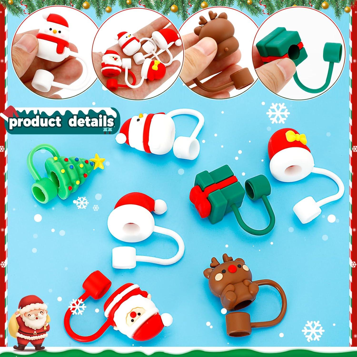 7 Tapas de Paja de Navidad Zasukol Silicona Reutilizables 10mm