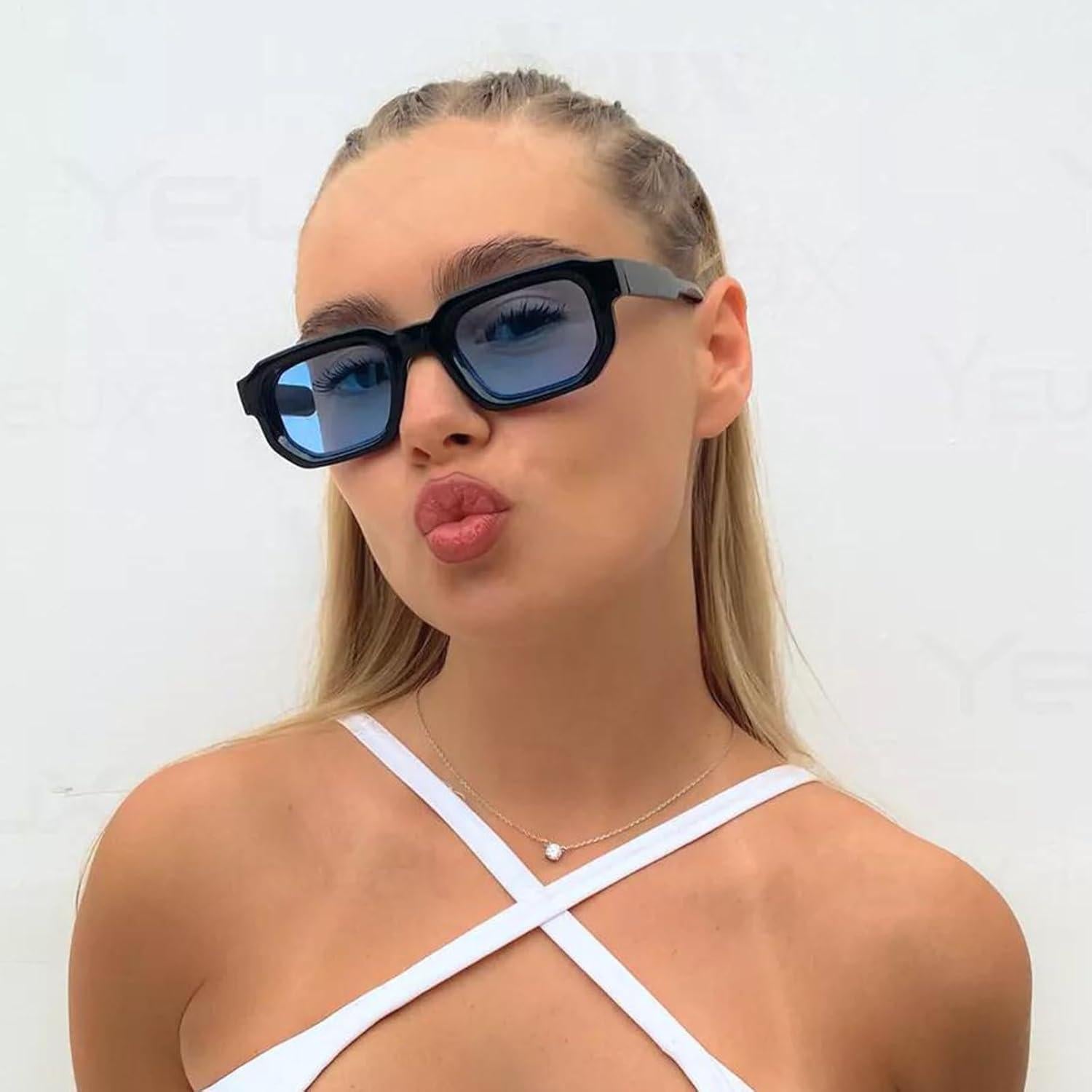 Gafas de Sol Rectangulares JUDOO UV400 Lentes Azules Naranjas