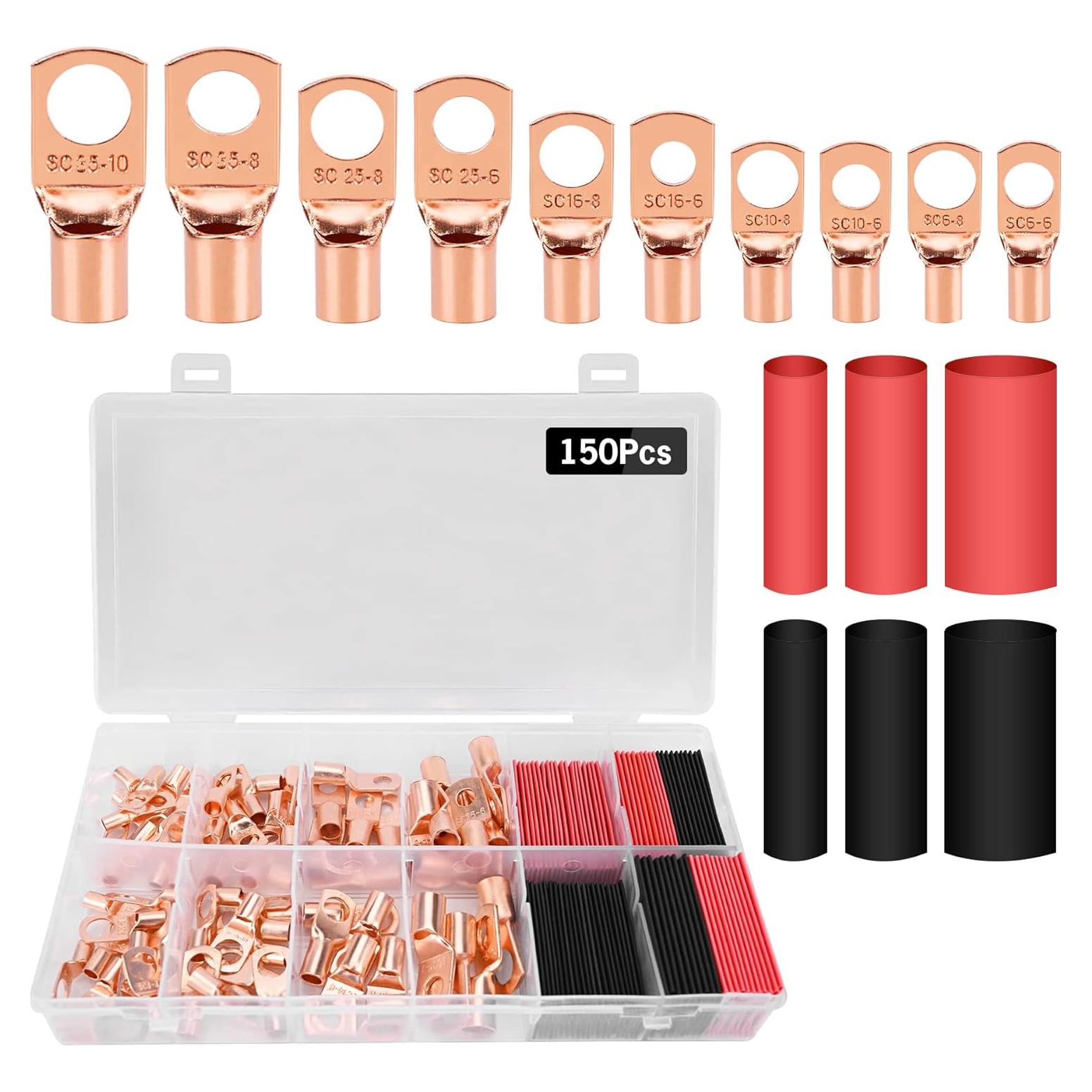 Kit 150 Terminales de Cobre dojobkinb con 80 Tubos Termocontraíbles