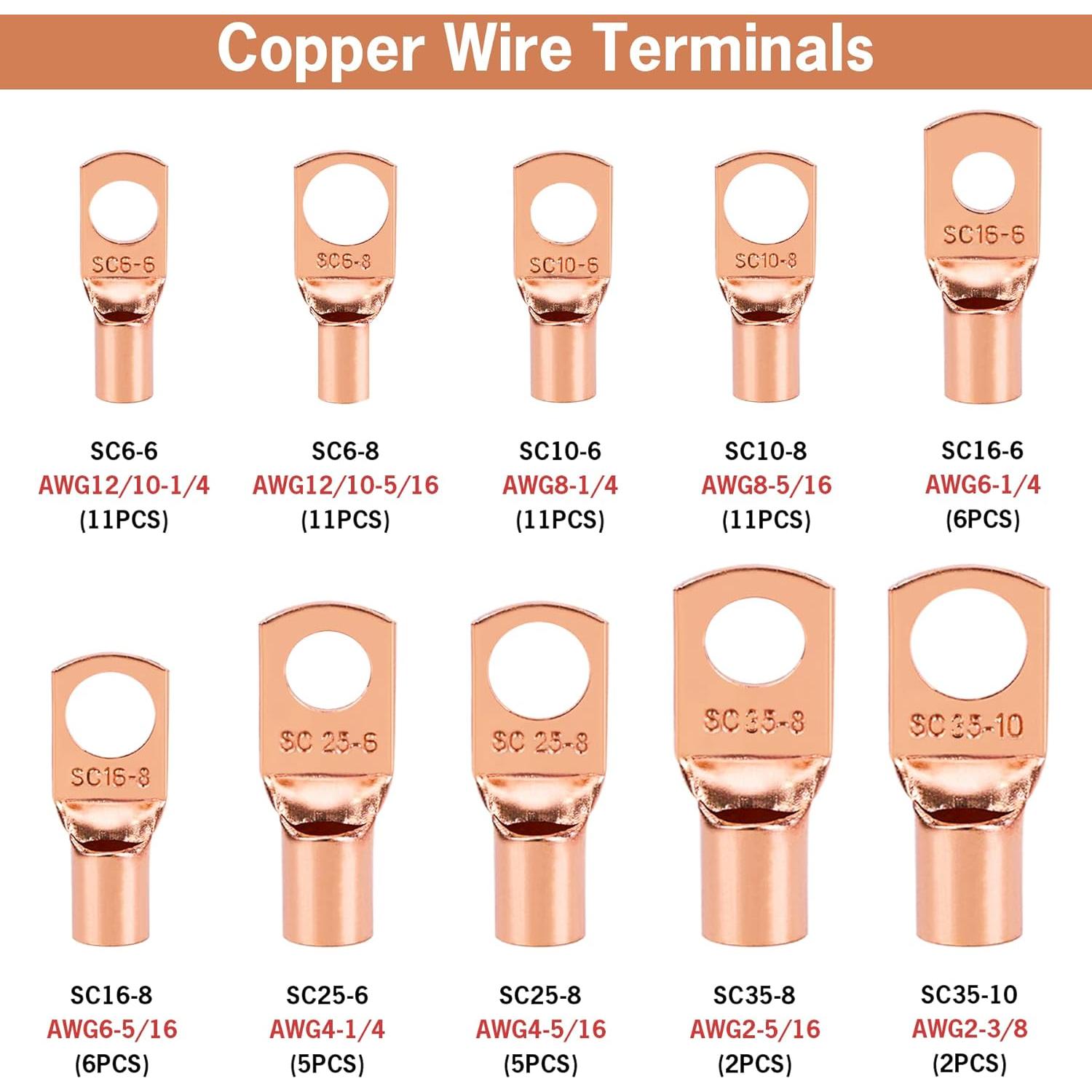 Kit 150 Terminales de Cobre dojobkinb con 80 Tubos Termocontraíbles