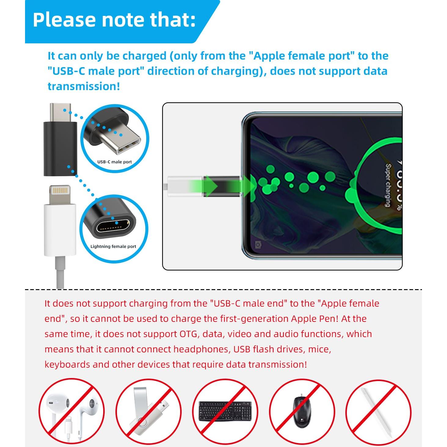 Adaptador USB C Macho a Lightning Hembra WASRUYI 3 Pack