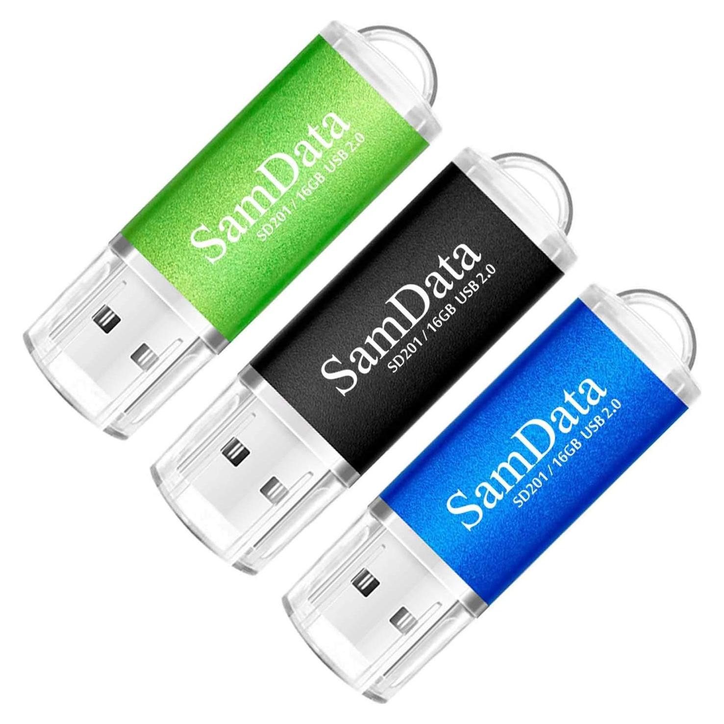 Paquete de 3 Memorias USB 2.0 SamData 16GB Multicolor