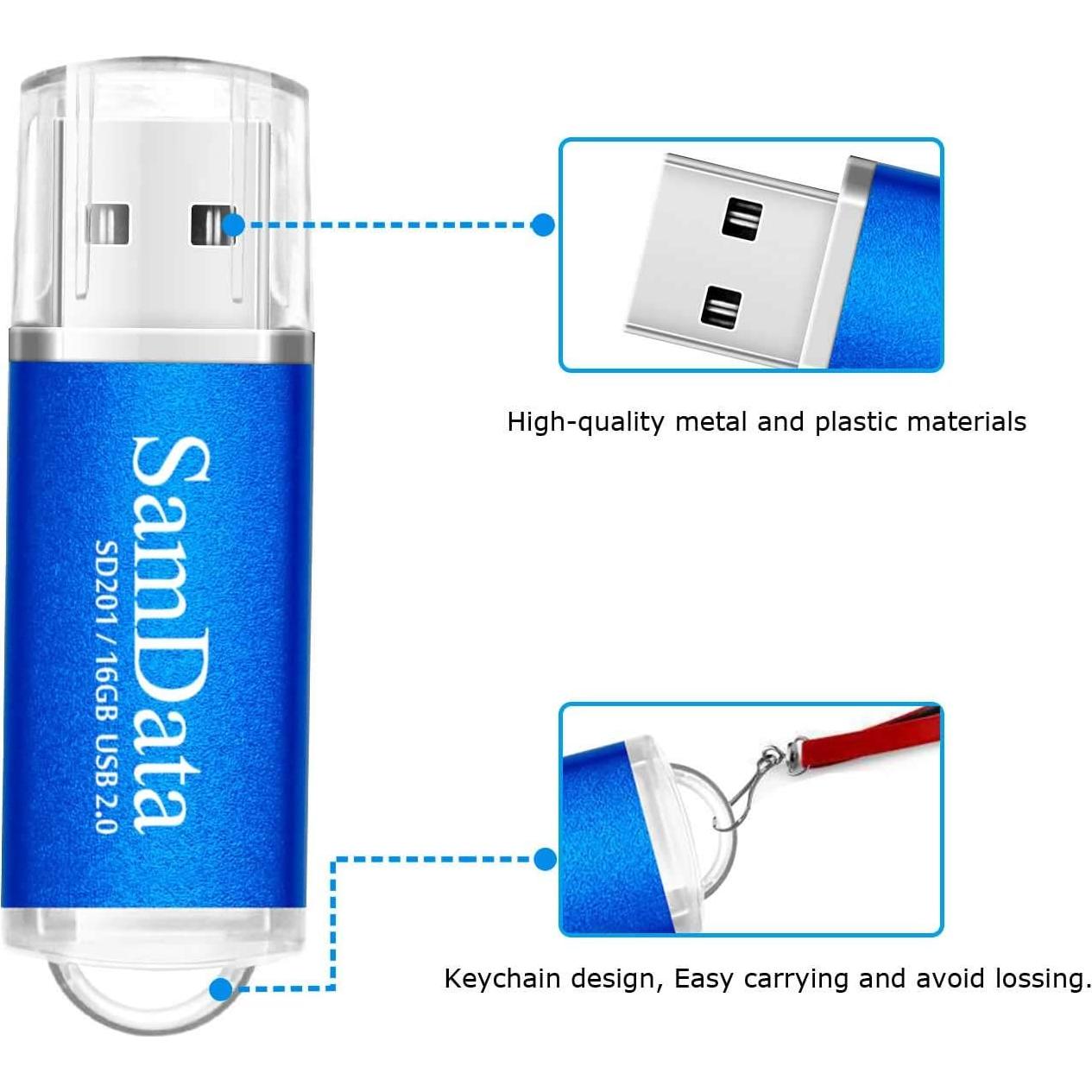 Paquete de 3 Memorias USB 2.0 SamData 16GB Multicolor