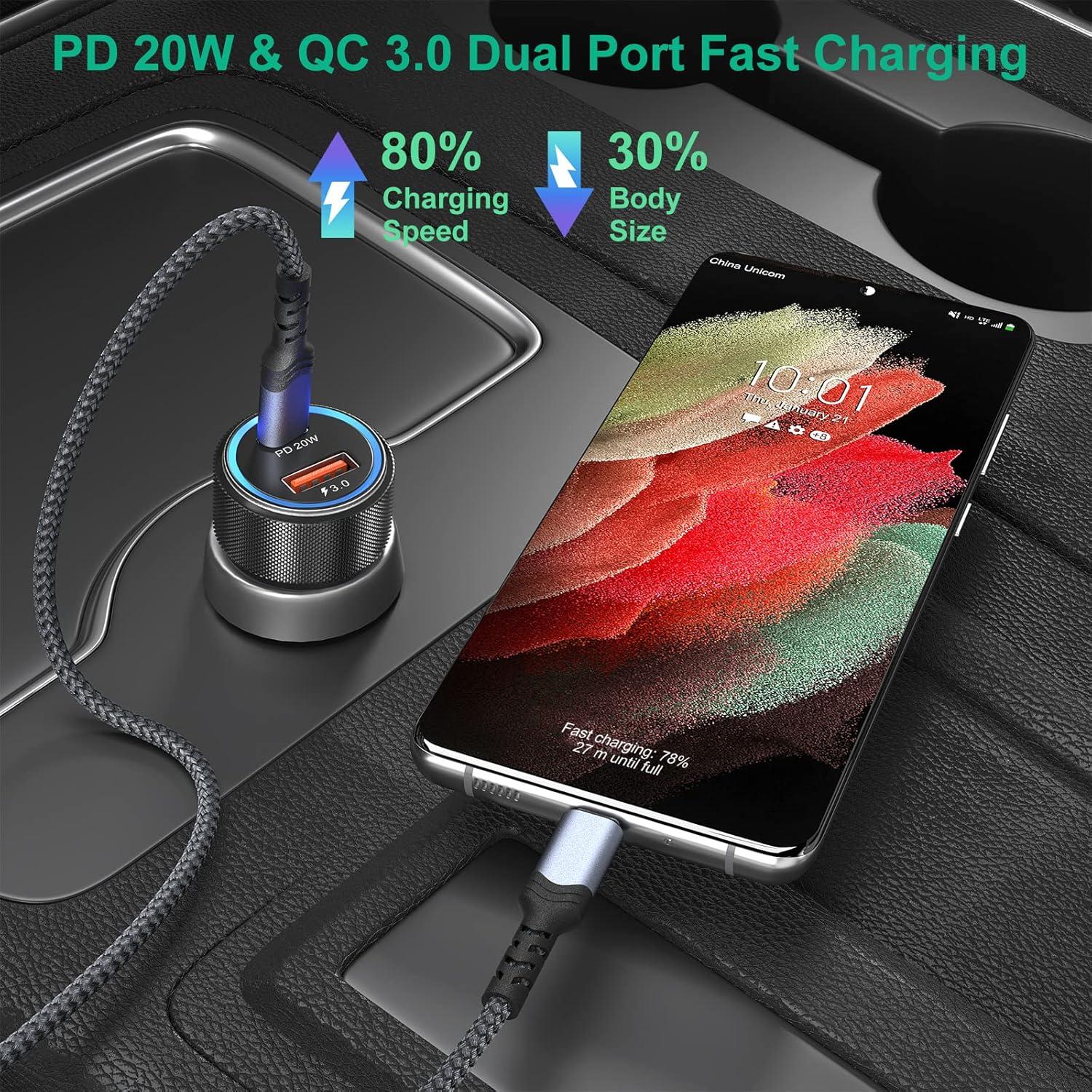 Cargador de Coche USB C Bangfun 36W Doble Puerto PD QC 3.0