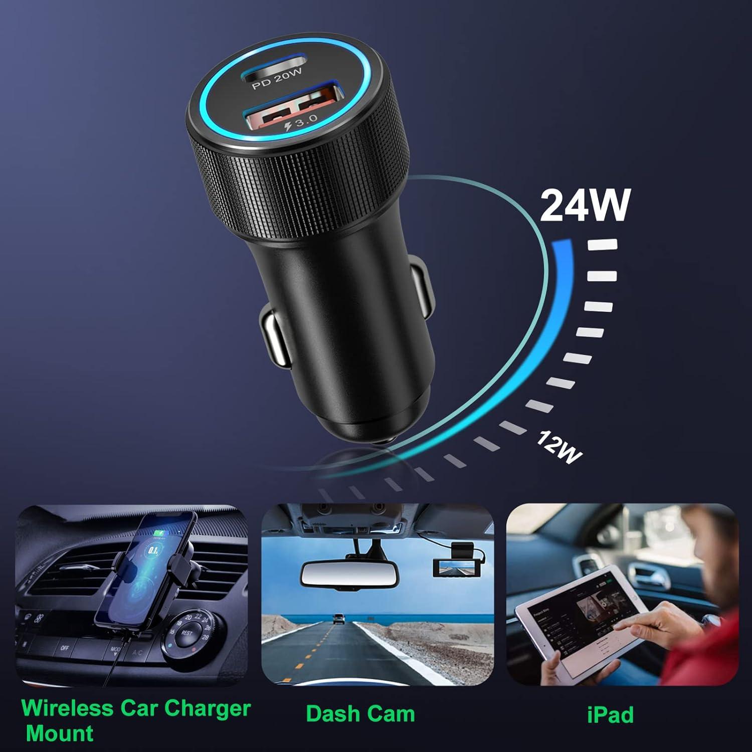 Cargador de Coche USB C Bangfun 36W Doble Puerto PD QC 3.0