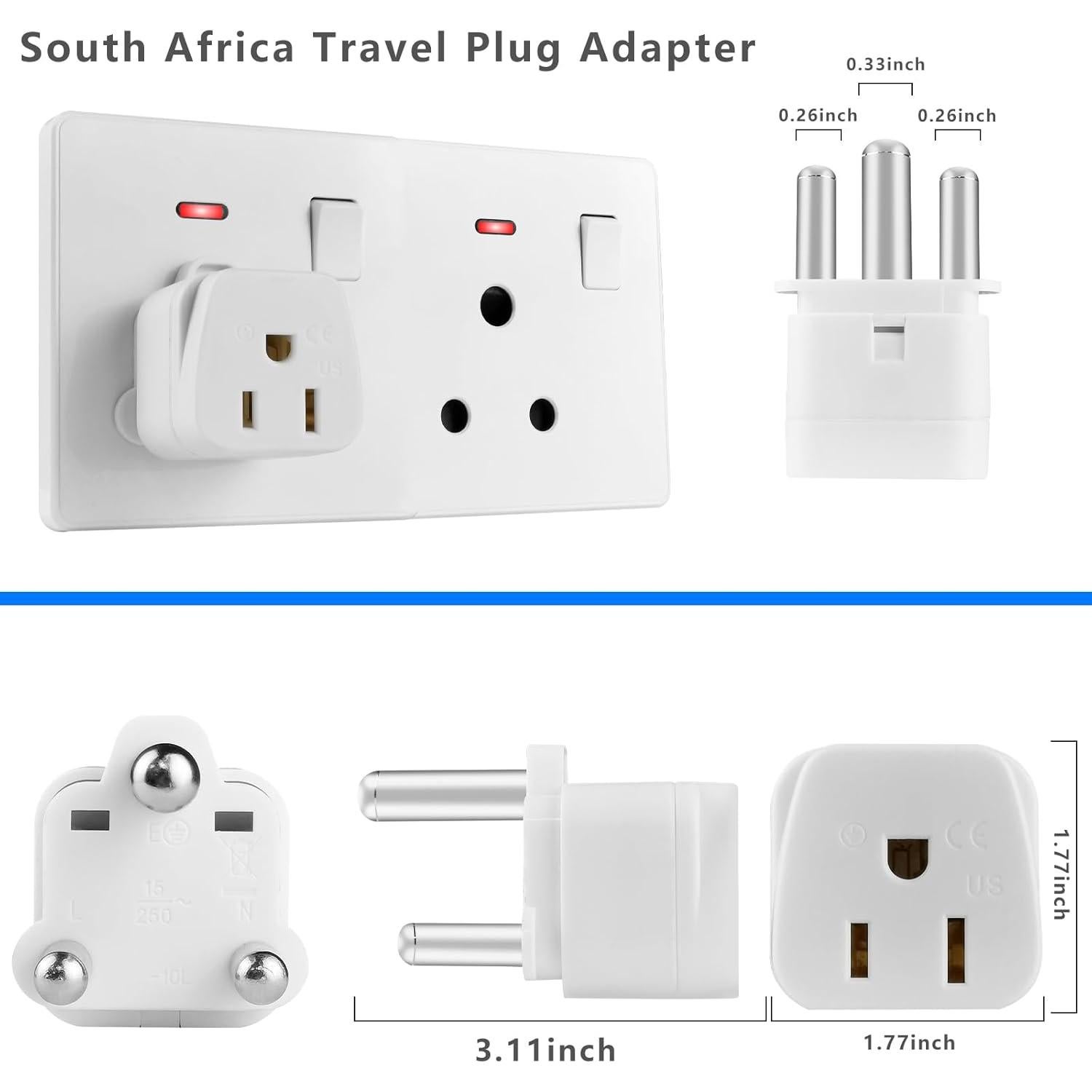 Adaptador de Enchufe de Viaje Tipo M Sudáfrica - 2 Unidades