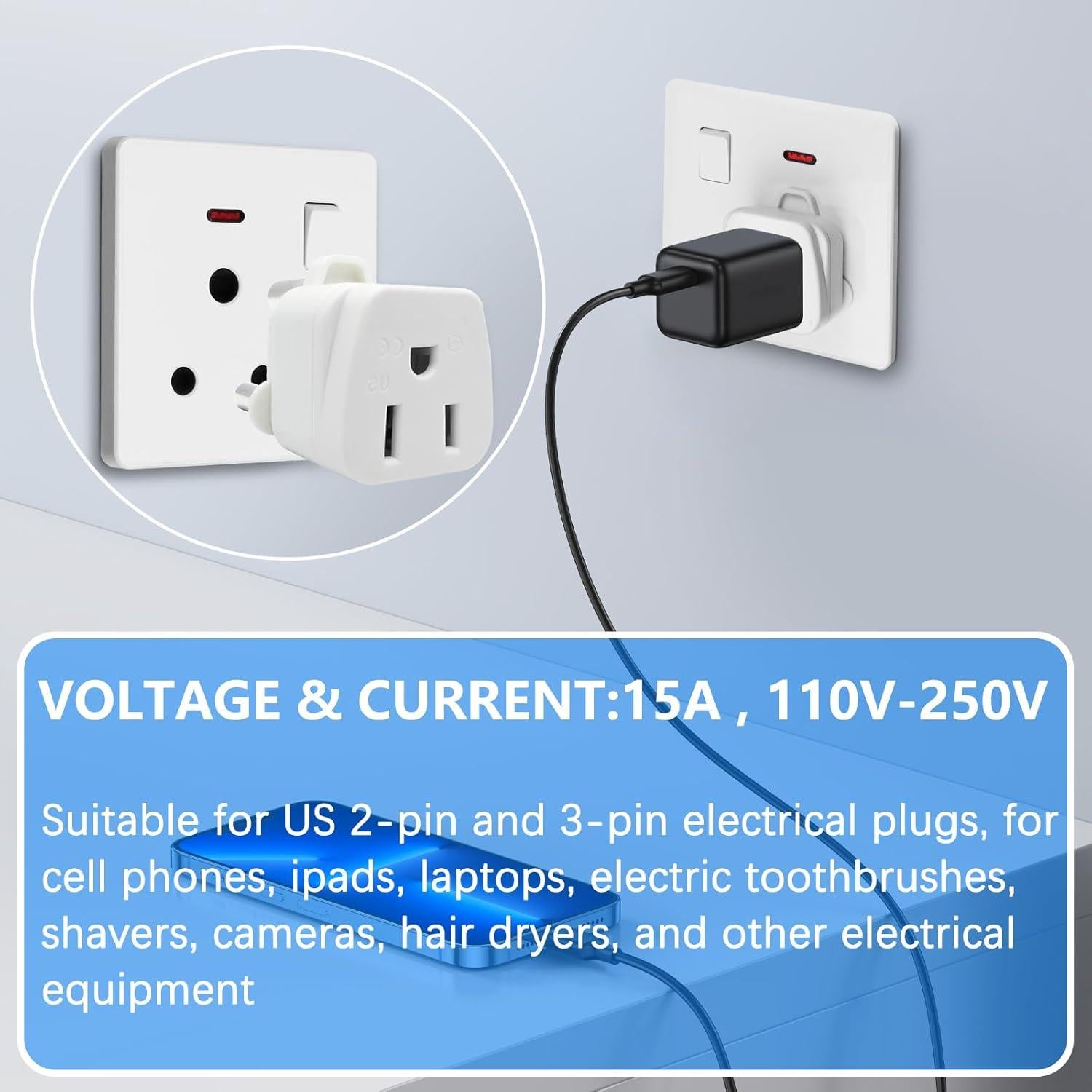 Adaptador de Enchufe de Viaje Tipo M Sudáfrica - 2 Unidades