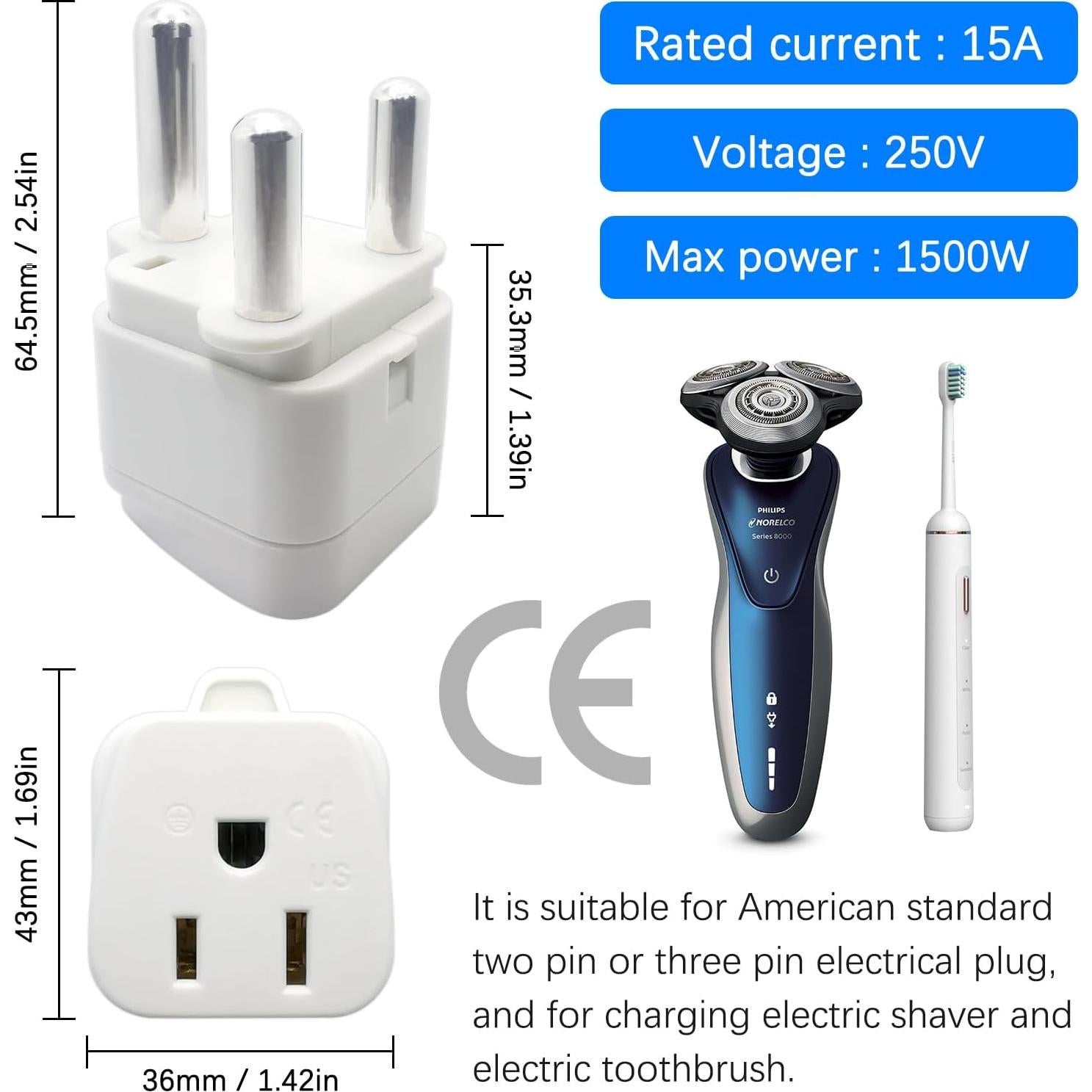 Adaptador de Enchufe de Viaje Tipo M Sudáfrica - 2 Unidades