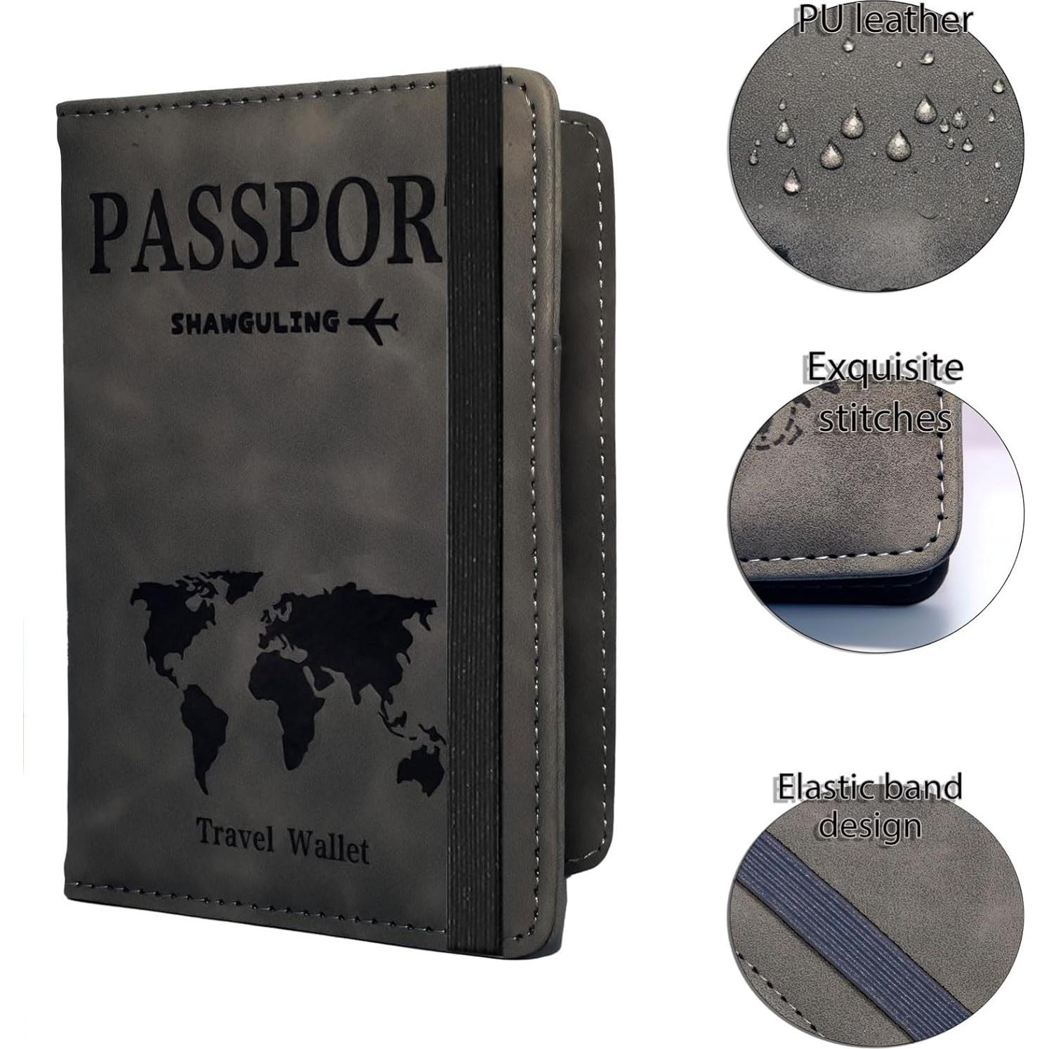 Portapasaporte Negro con Bloqueo RFID de Cuero PU Unisex