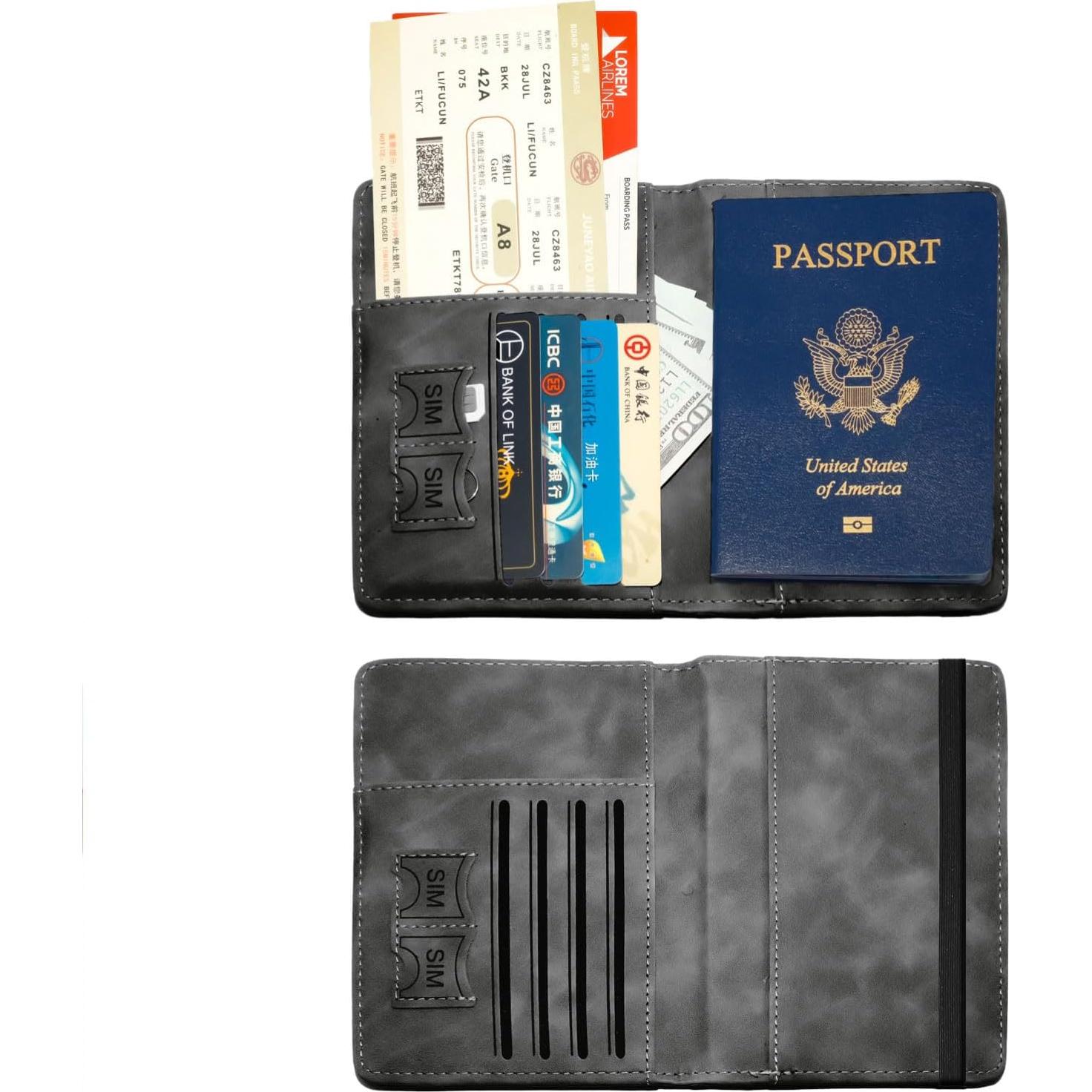 Portapasaporte Negro con Bloqueo RFID de Cuero PU Unisex