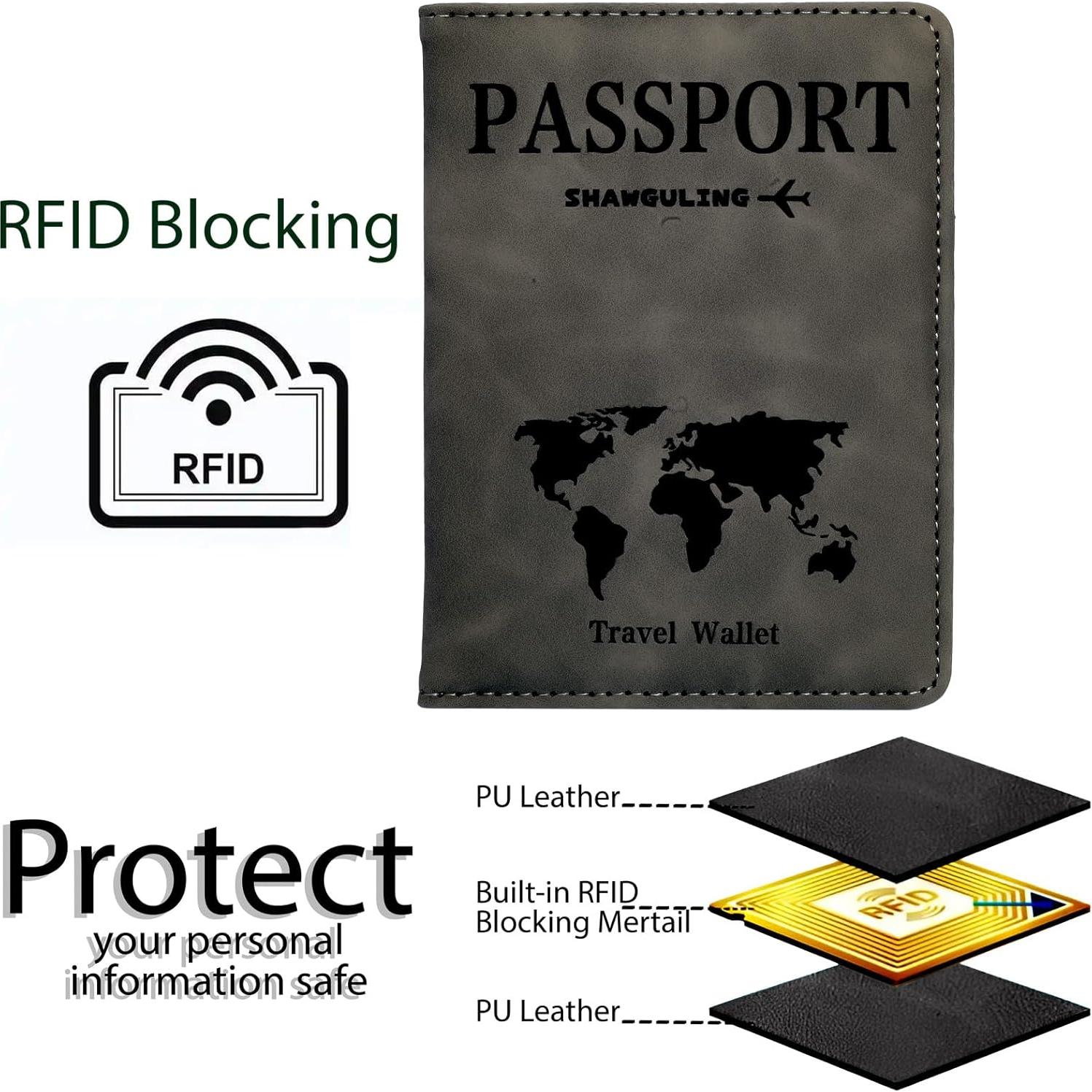Portapasaporte Negro con Bloqueo RFID de Cuero PU Unisex