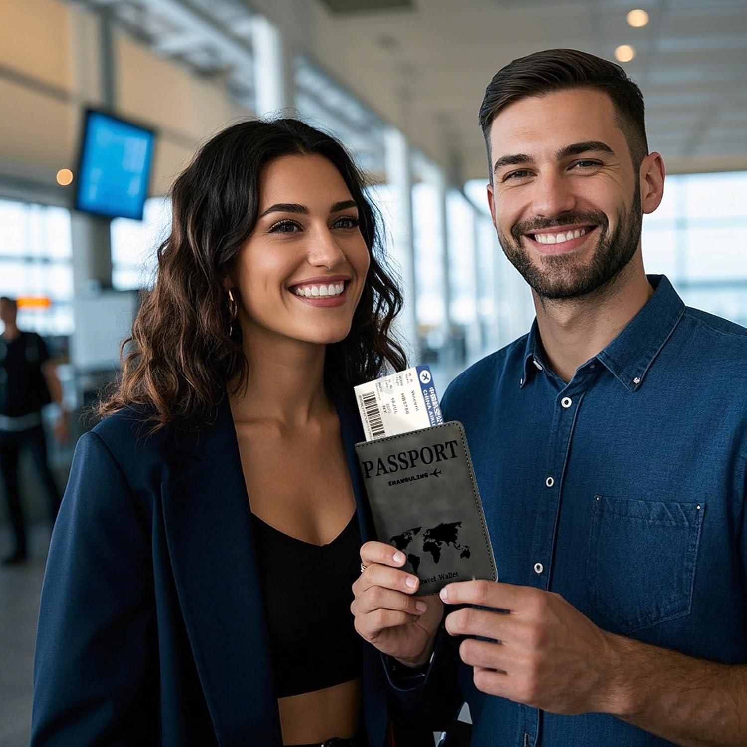 Portapasaporte Negro con Bloqueo RFID de Cuero PU Unisex