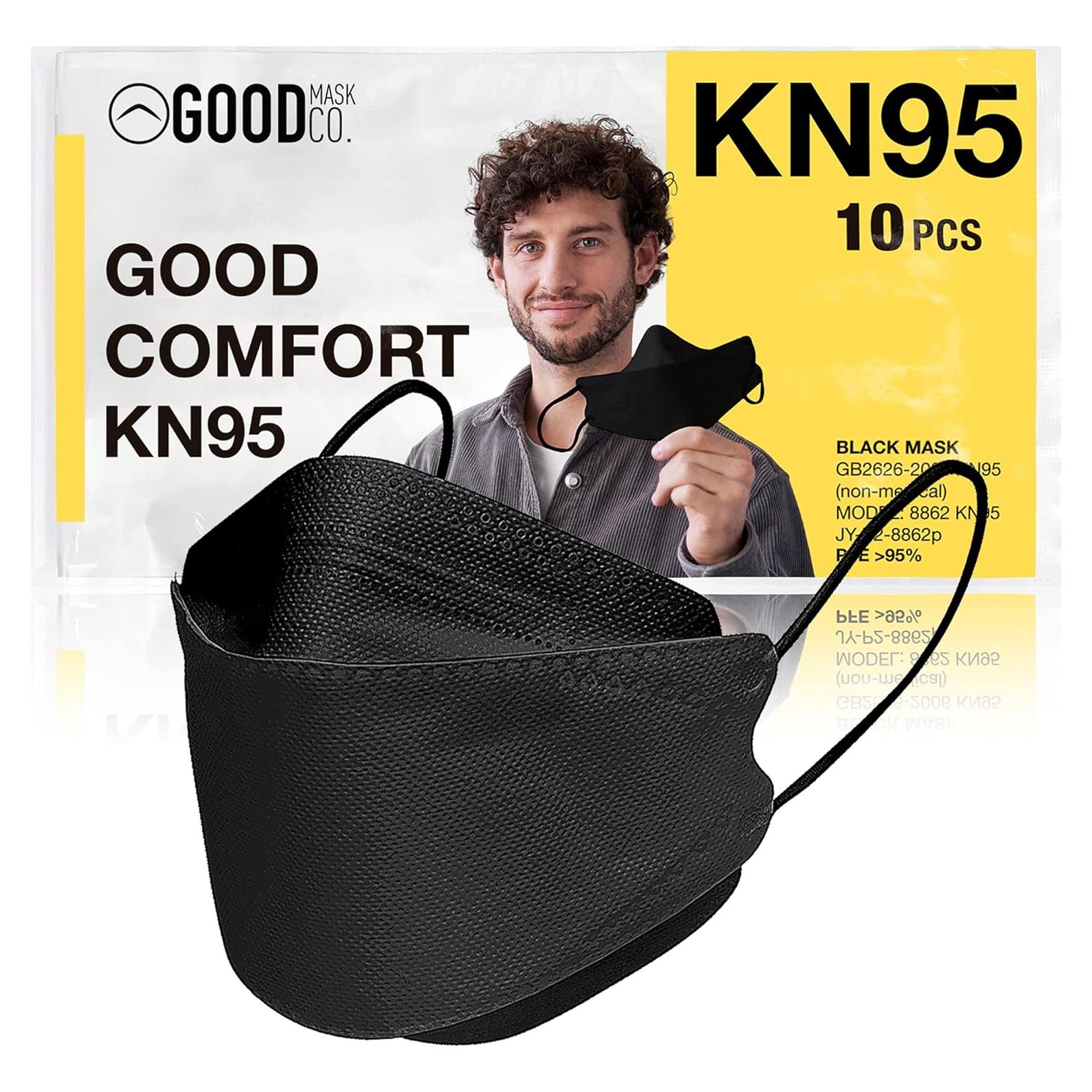 Mascarillas KN95 Desechables Good Mask Co. - Paquete de 10, Negro