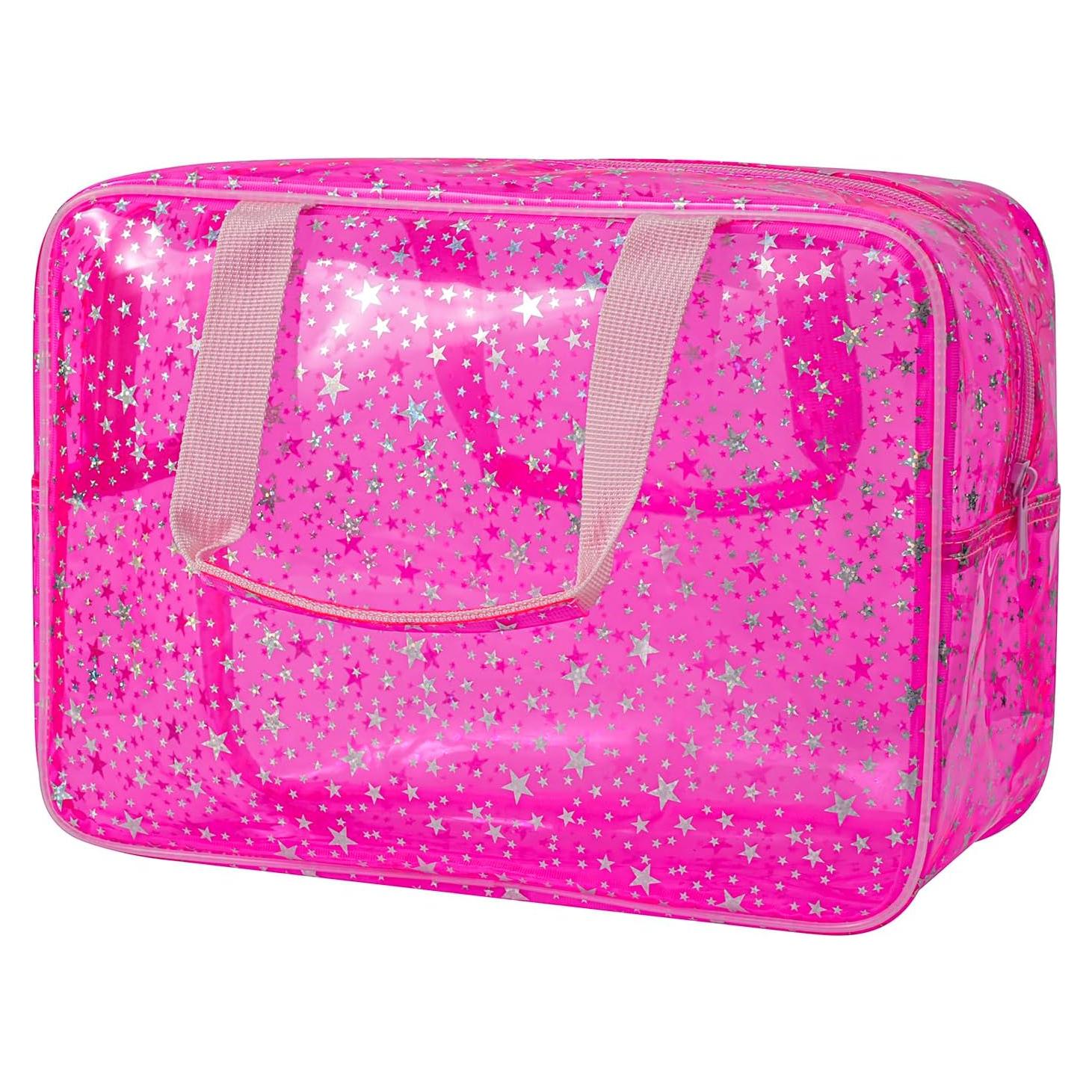 Bolsa Cosmética Grande PVC Transparente Estrella 30x13x22cm Rosa