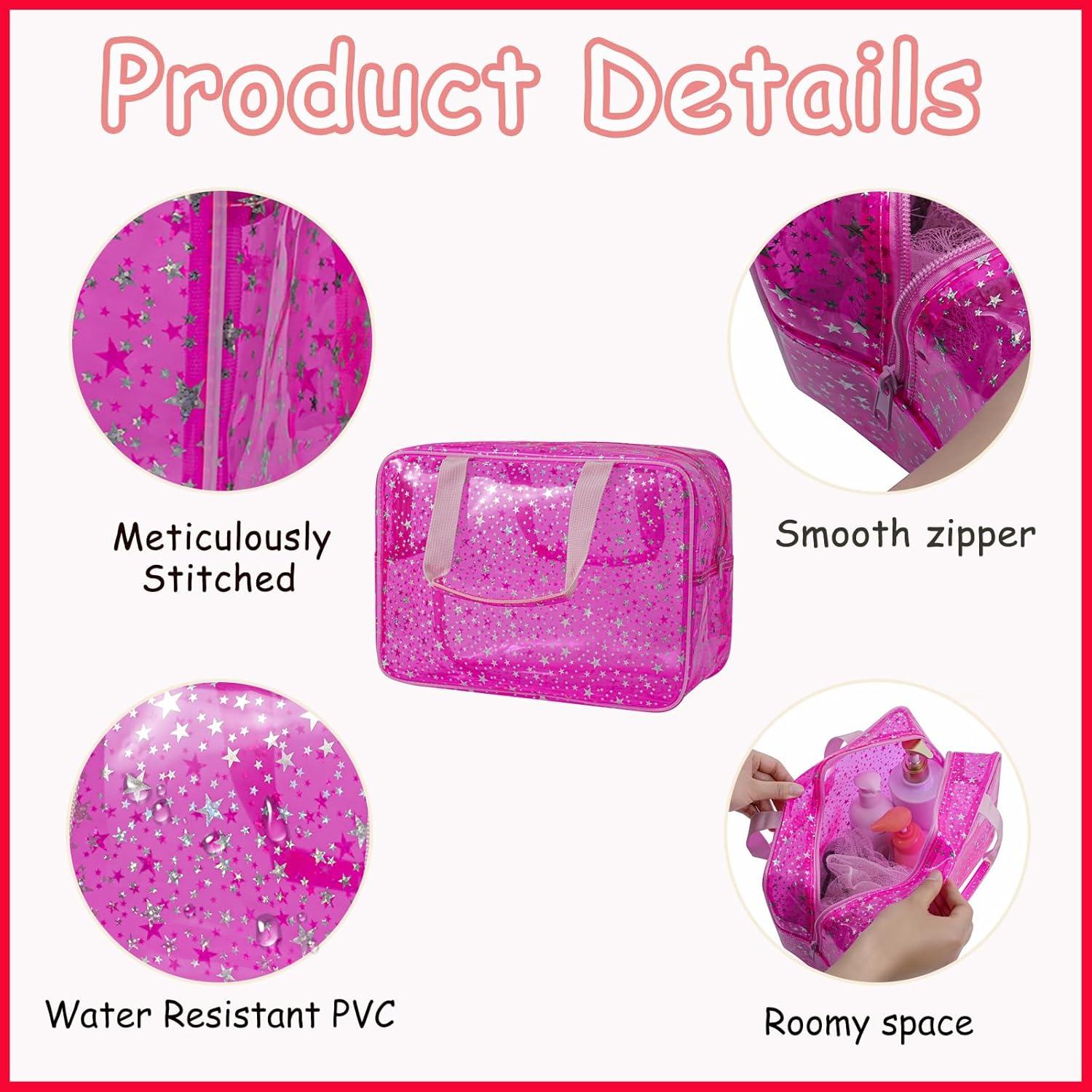 Bolsa Cosmética Grande PVC Transparente Estrella 30x13x22cm Rosa