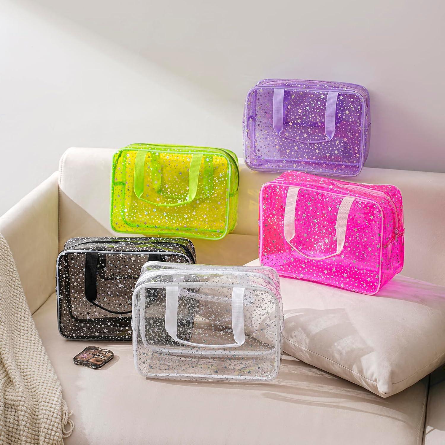 Bolsa Cosmética Grande PVC Transparente Estrella 30x13x22cm Rosa