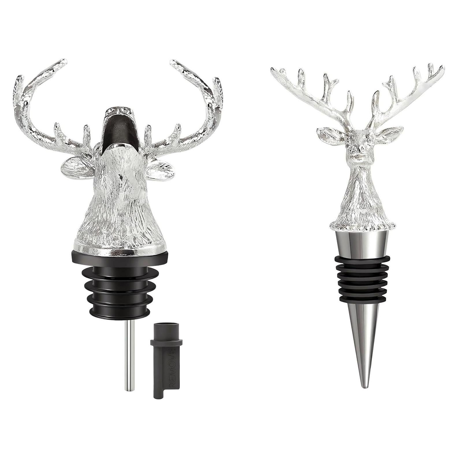 Set 2-en-1 ZenithCraft: Vertedor y Tapón de Vino Ciervo