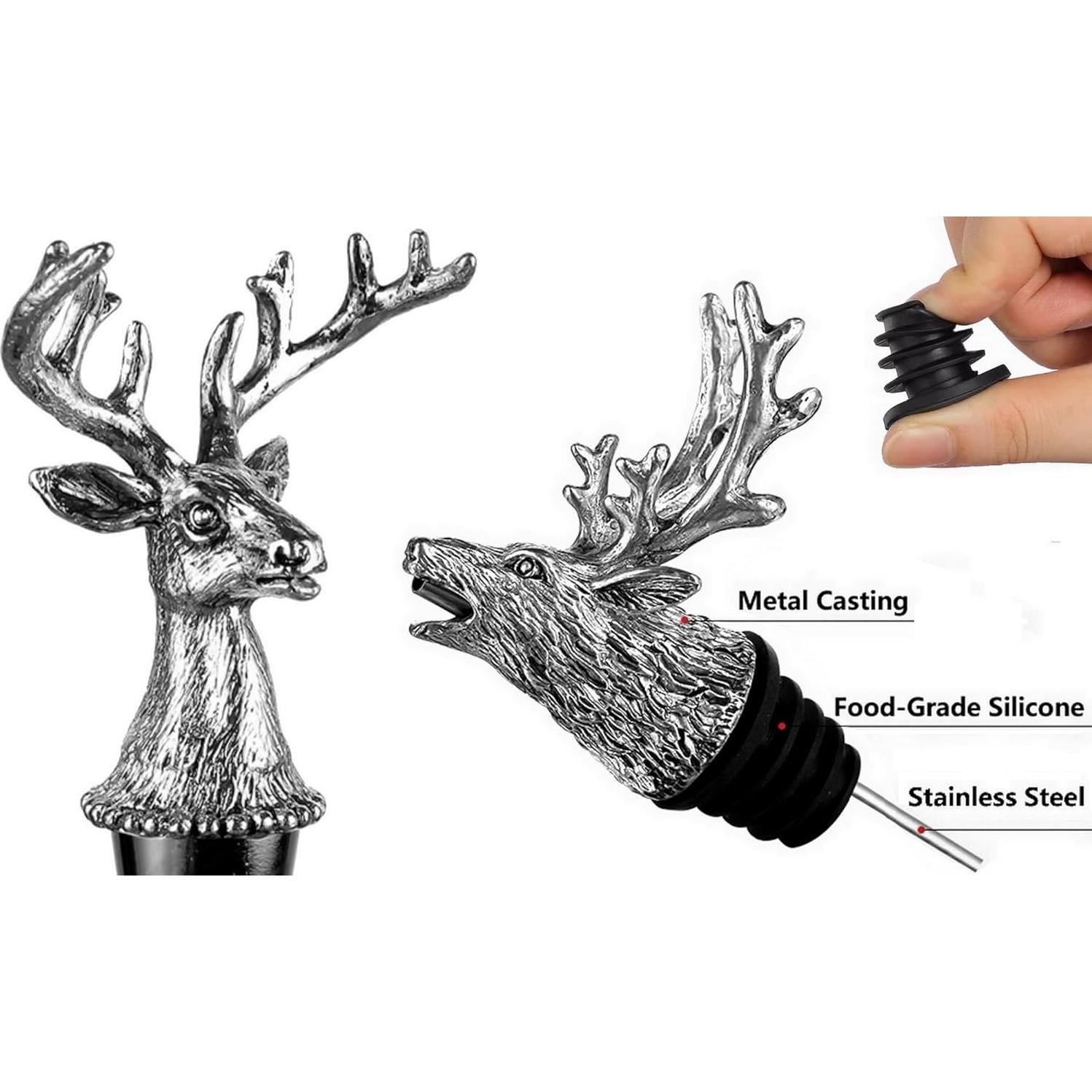 Set 2-en-1 ZenithCraft: Vertedor y Tapón de Vino Ciervo