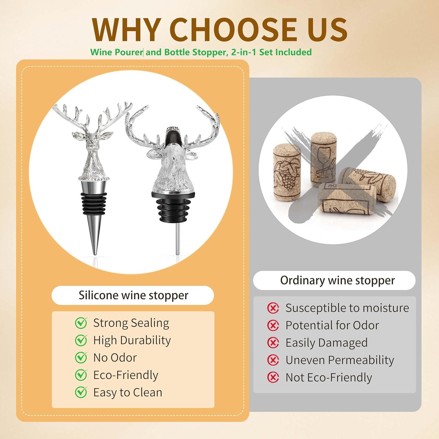 Set 2-en-1 ZenithCraft: Vertedor y Tapón de Vino Ciervo