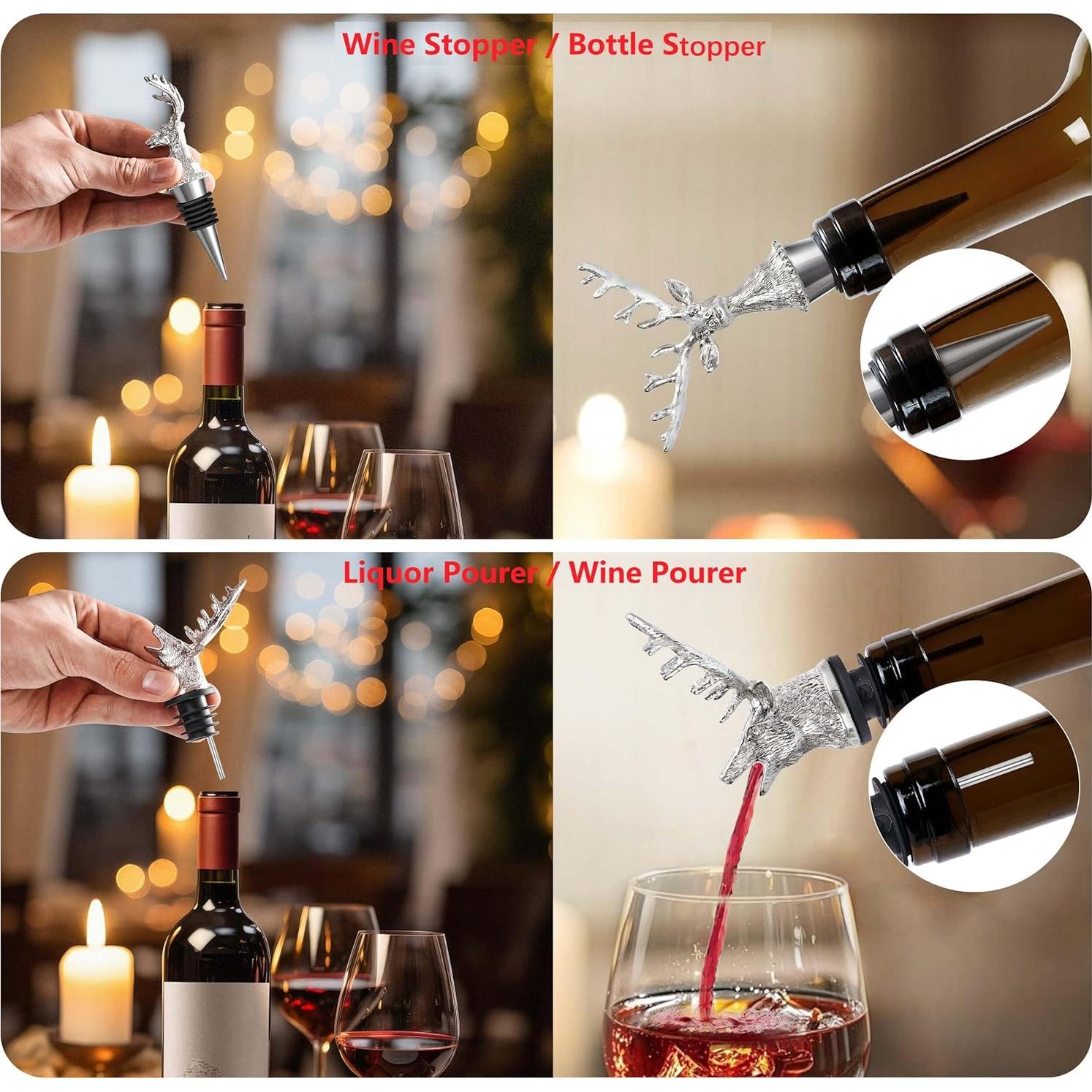Set 2-en-1 ZenithCraft: Vertedor y Tapón de Vino Ciervo